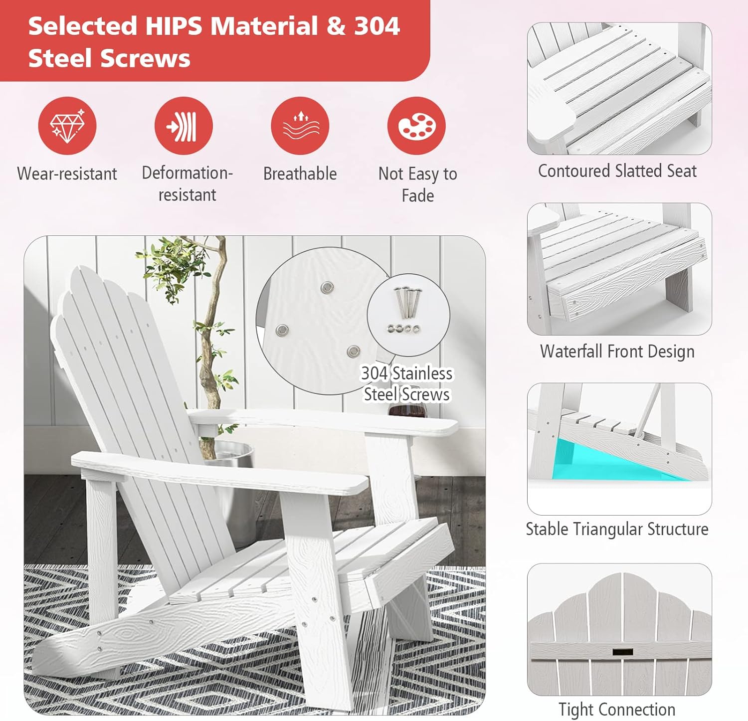 Tangkula Silla Adirondack de gran tamaño, sillas de patio con soporte ajustable para tazas, sillones con caderas y listones, resistente a la