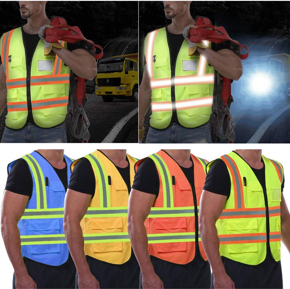 Chaleco de seguridad reflejante de alta visibilidad, con logotipo personalizado, con 5 bolsillos, chaleco de alta visibilidad, ropa de trabajo
