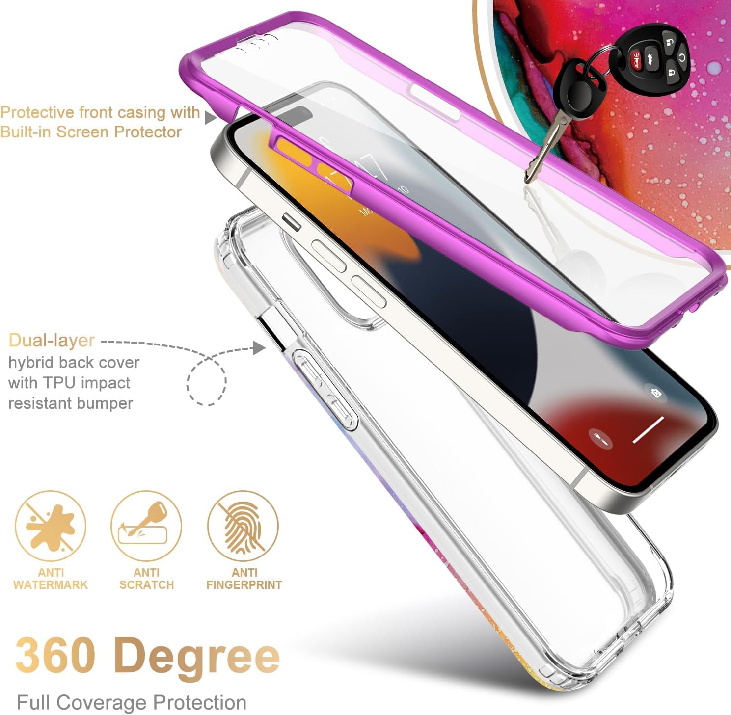 Esdot Funda para iPhone 15 con protector de pantalla integrado, funda duradera con diseños de moda para mujeres y niñas, elegante funda protectora