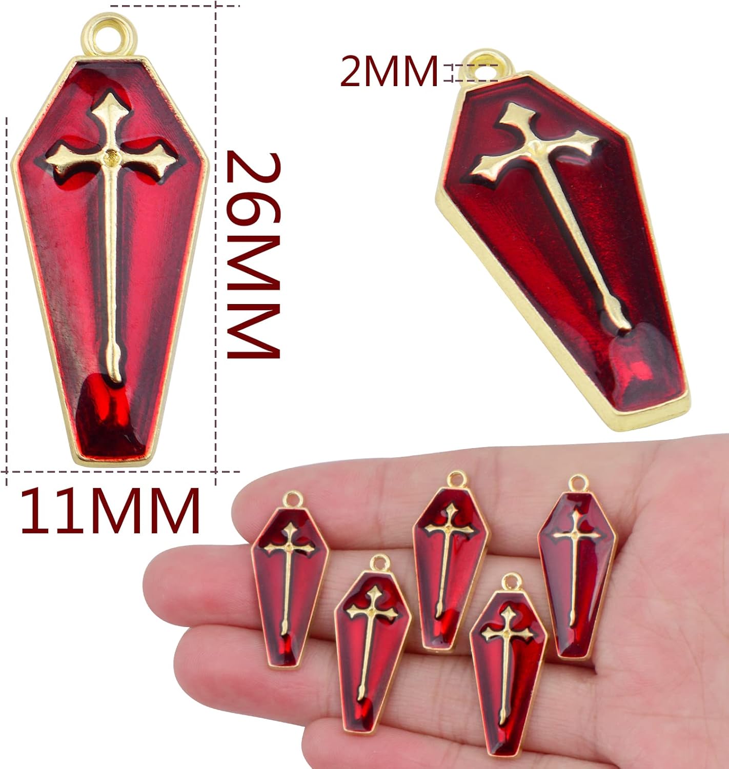 Aylifu 20 dijes de cruz esmaltada roja con diseño de ataúd con cruz para manualidades, pulseras, collares, joyería, decoración de fiesta, Esmalte