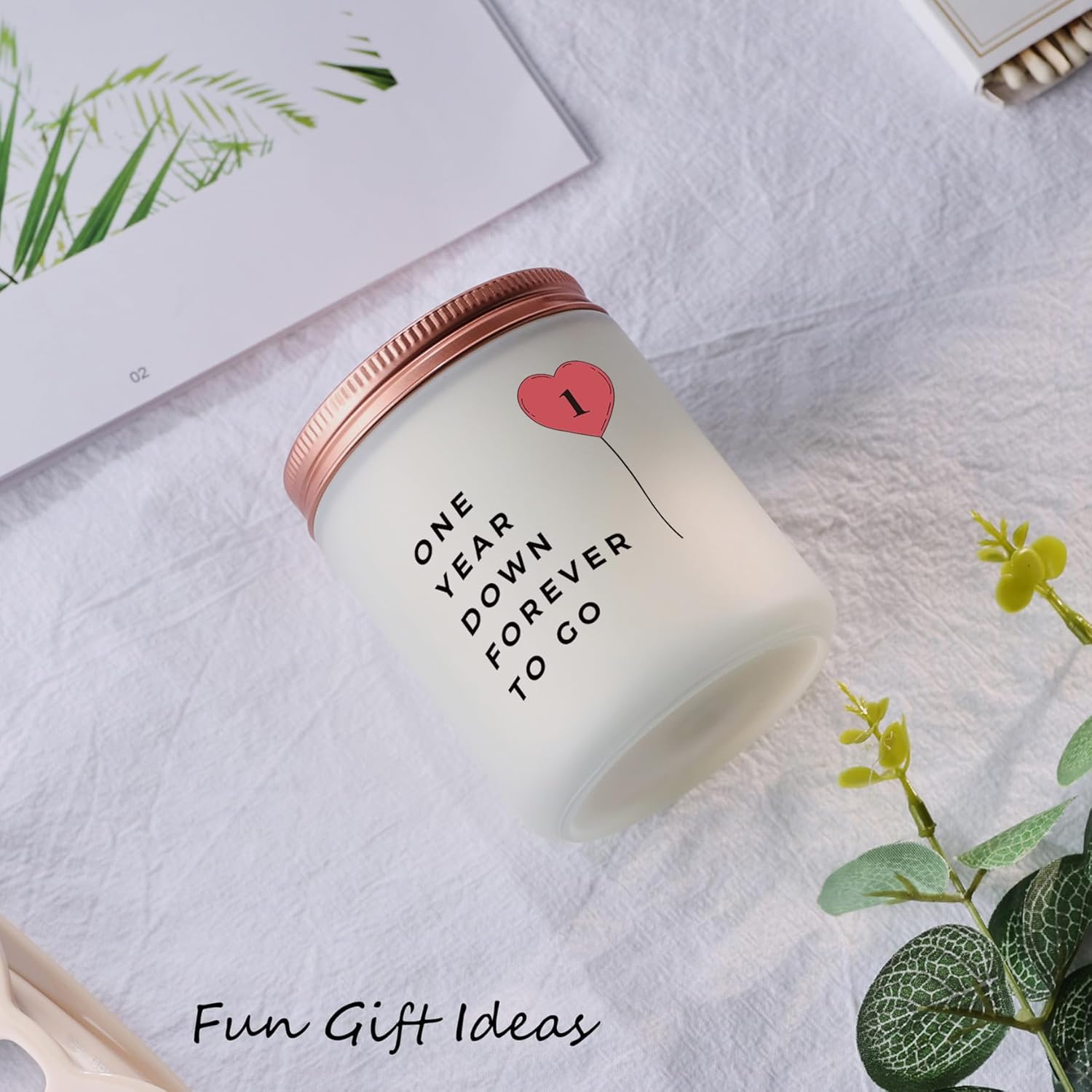 Un año, 1, 1 año, regalo de vela de primer aniversario para él, su pareja, el mejor regalo romántico de aniversario de papel para novia, novio,