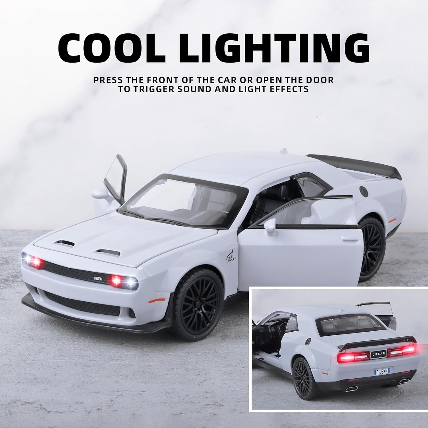 Toy Cars for Kids 132 Challenger Hellcat Die Cast Metal Toy Cars,Pull Back Hellcat CarWith Light and Music Hellcat Toy Car Collectible Model