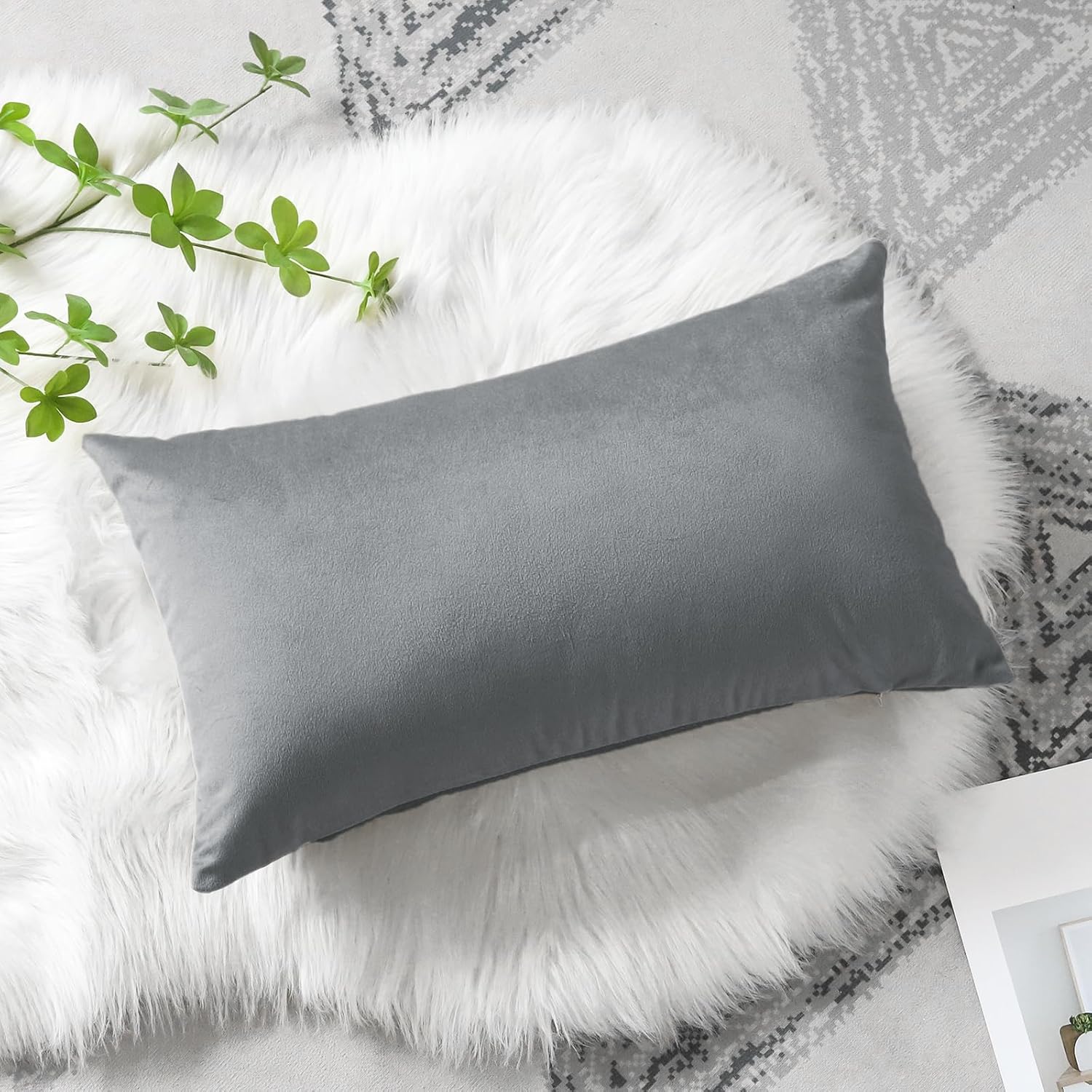 Artscope Fundas de almohada de terciopelo de lujo, fundas de almohada rectangulares decorativas, fundas de cojín suaves y sólidas para sofá,