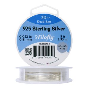 Filofly, Calibre 20, alambre de plata de ley 925, suave y redondo, (5 pies) Filofly, Calibre 20, alambre de plata de ley 925, suave y redondo, (5 pies)