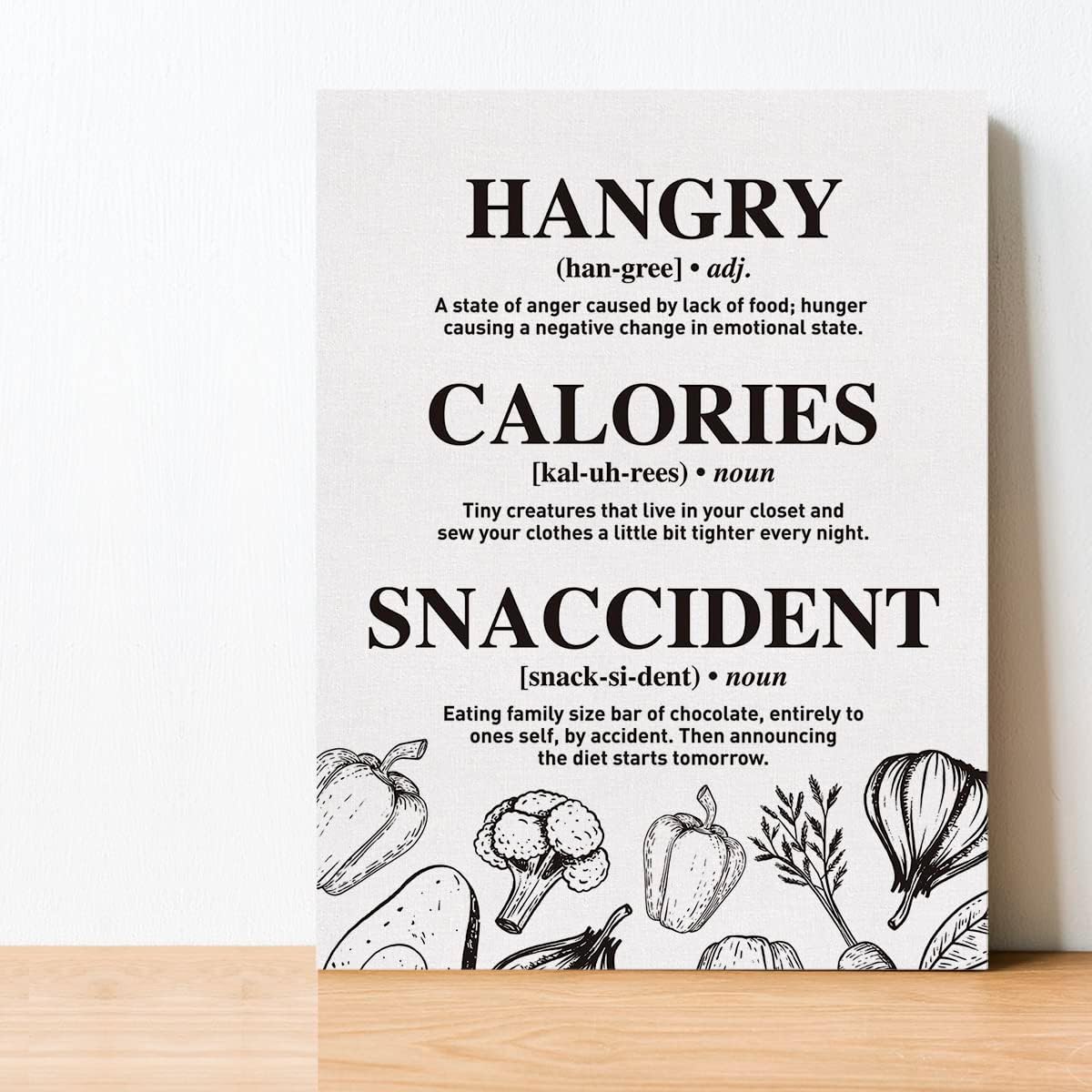 EVXID Hangry Calories Snaccident Definition – Póster en lienzo para cocina, decoración de pared de cocina, enmarcado listo para colgar, para