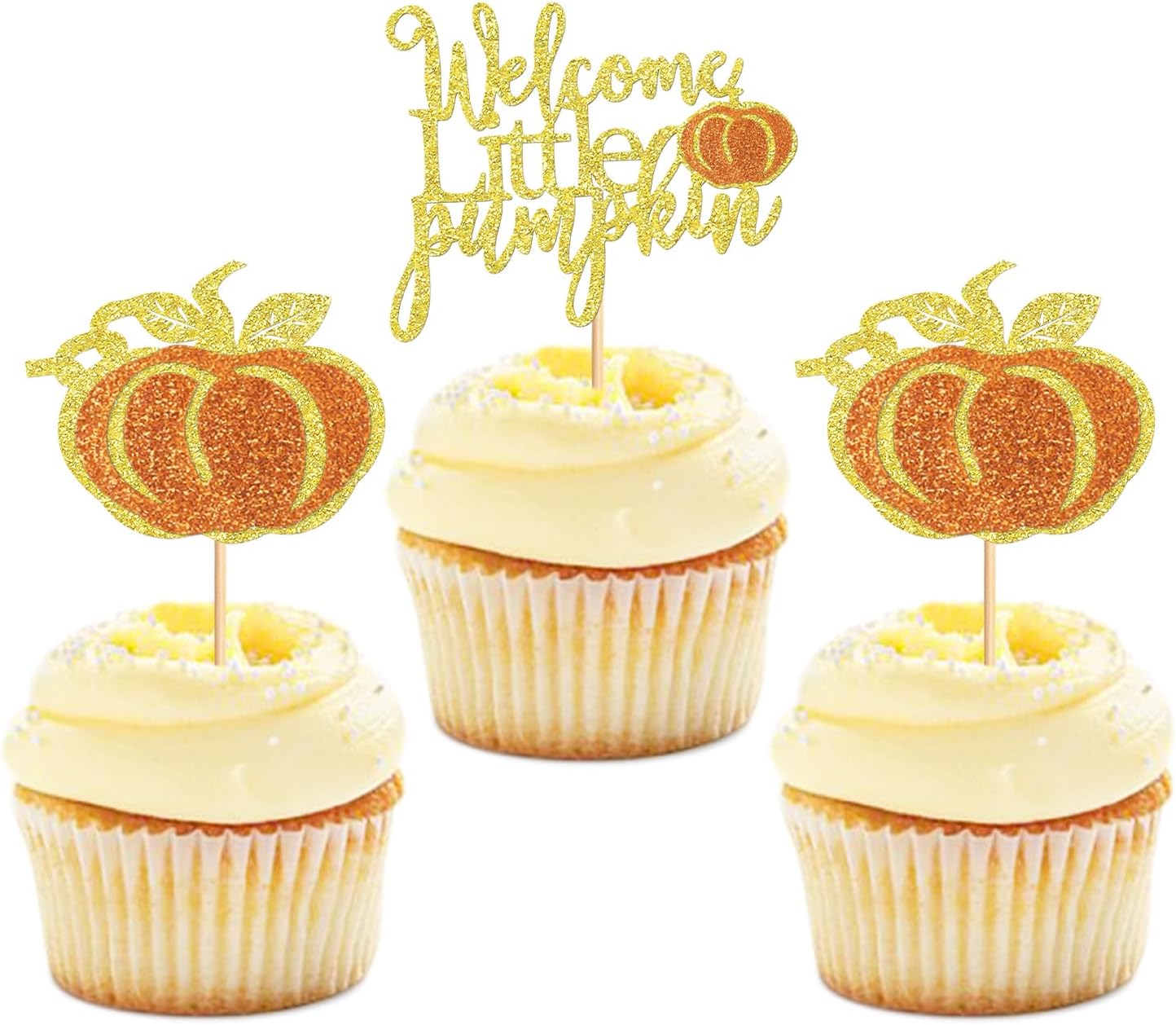 Paquete de 24 adornos de calabaza para cupcakes para niñas, decoraciones de baby shower, decoraciones de cumpleaños de calabaza, selecciones de