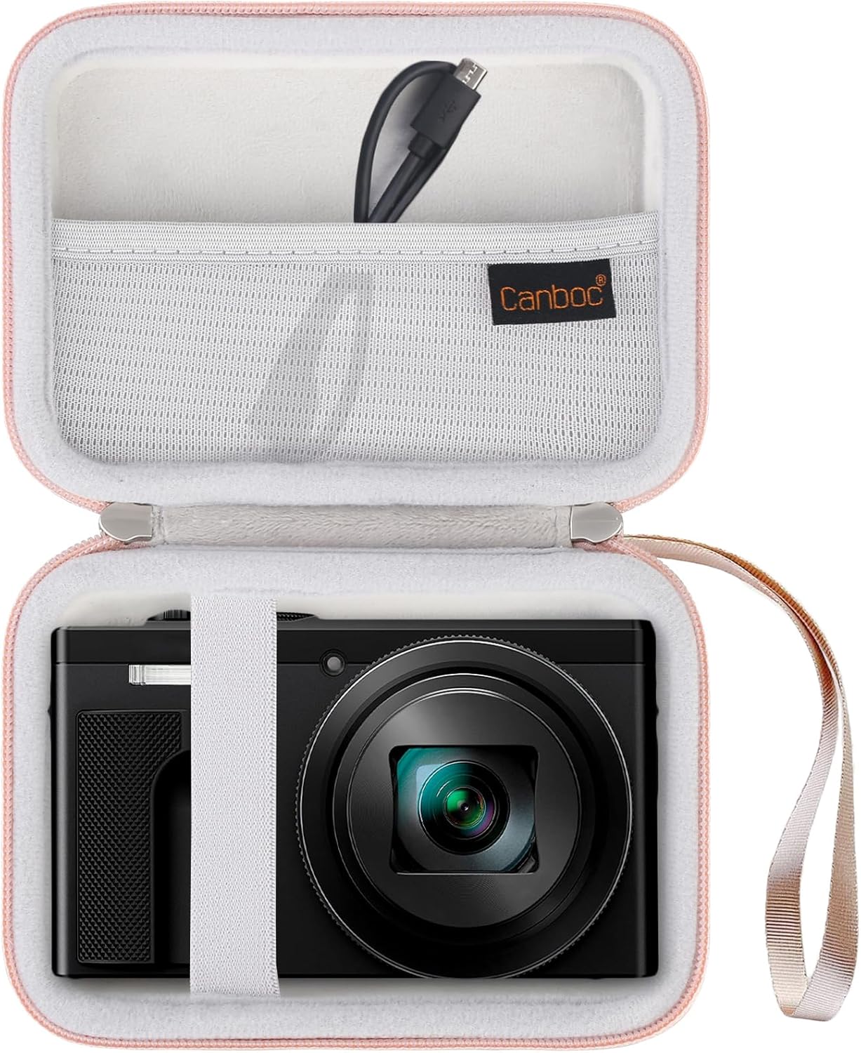Canboc Funda rígida para cámara digital Panasonic Lumix ZS200ZS100ZS80ZS70ZS60LX10 4K, bolsa de transporte para cámara, bolsillo de malla para cable
