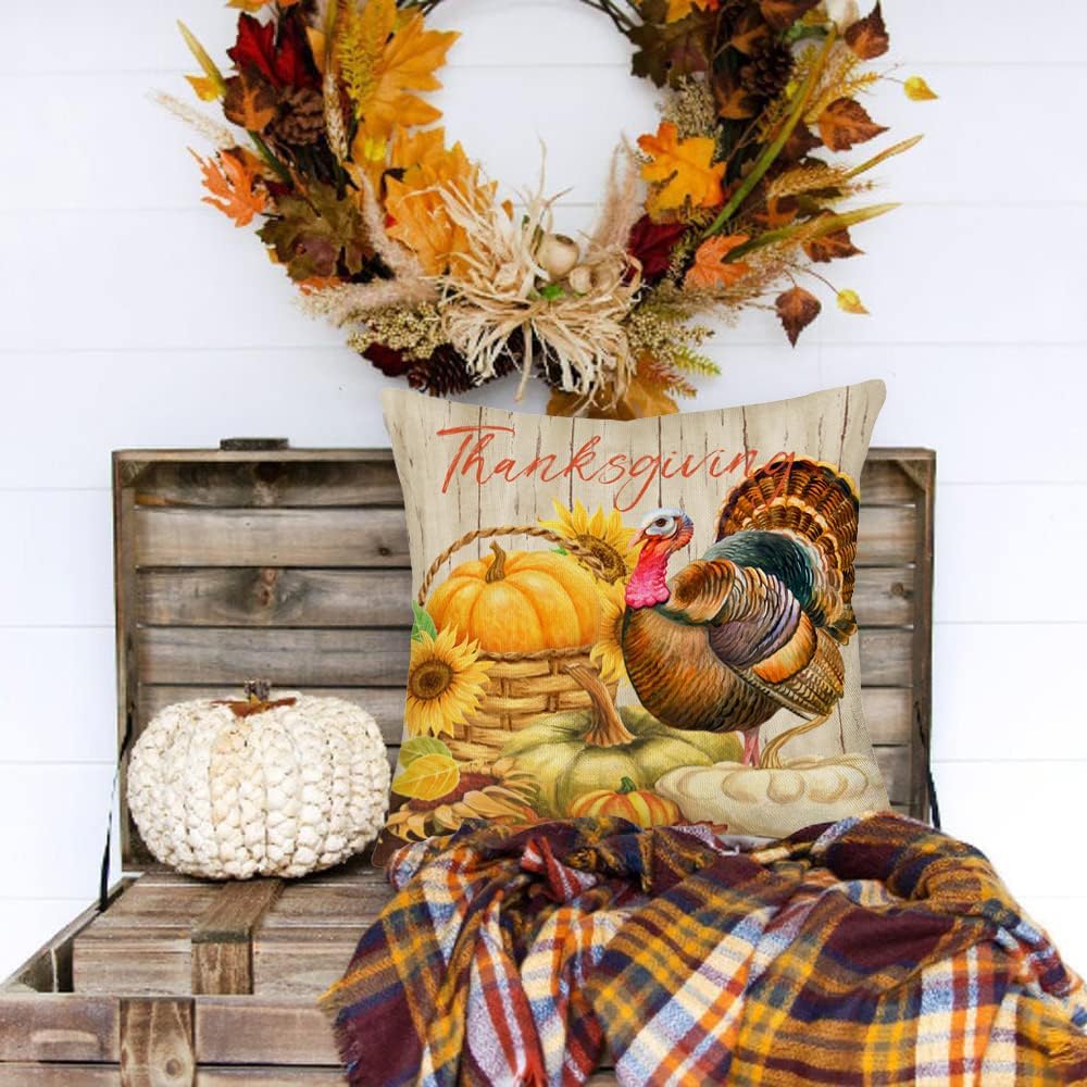 Fundas de almohada decorativas de pavo de Acción de Gracias de 22 x 22 pulgadas, fundas decorativas para el hogar, sofá, decoración de sofá, funda