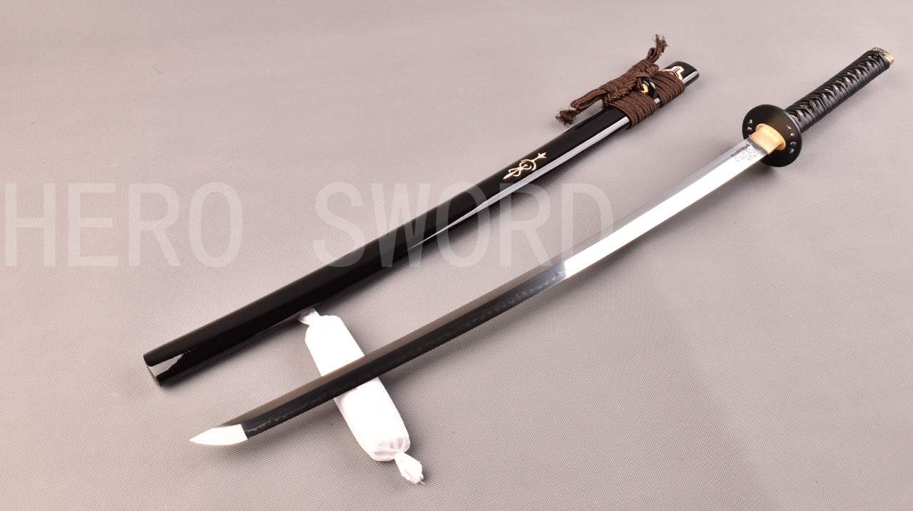 Kill Bill Katana Clay Templado T1095 Acero de Alto Carbono Samurai Japonés Espada Hoja Grabado Grabado Patrón León Maquinilla de afeitar Sharp