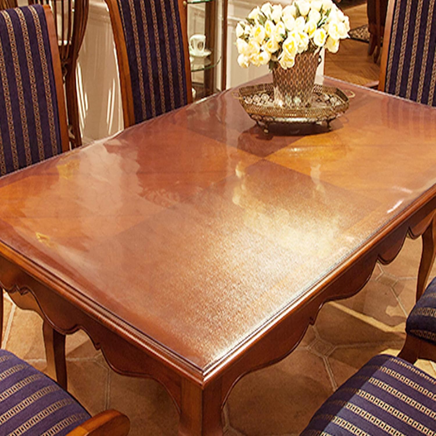 Protector de mesa con bordes biselados mate, de plástico transparente de 0.079 pulgadas, protector de mantel impermeable, para mesa de comedor,