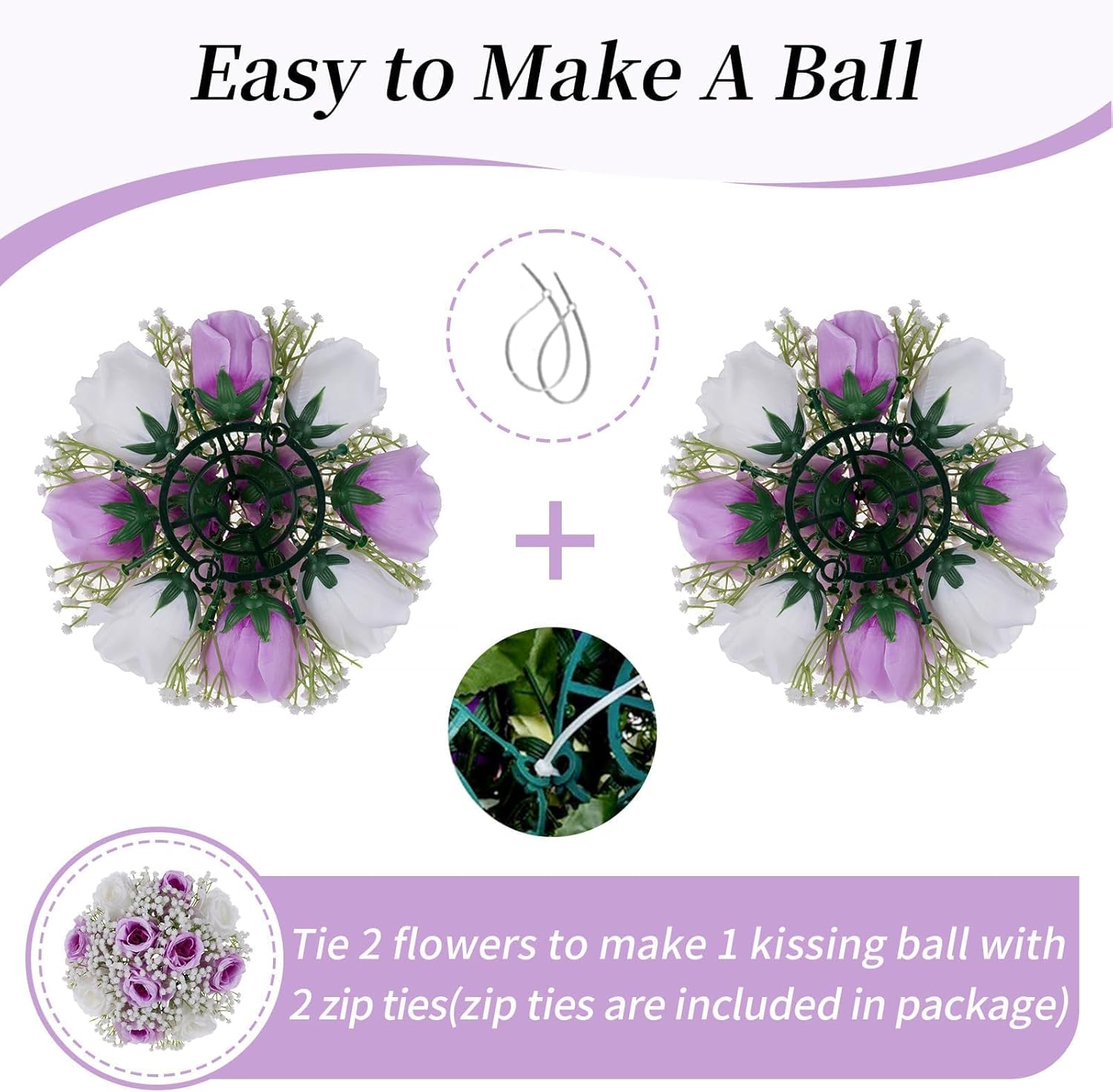 BLOSMON Bolas de flores falsas, centros de mesa de boda, 2 piezas de rosas lilas, aliento de bebé, flores artificiales, piezas centrales de