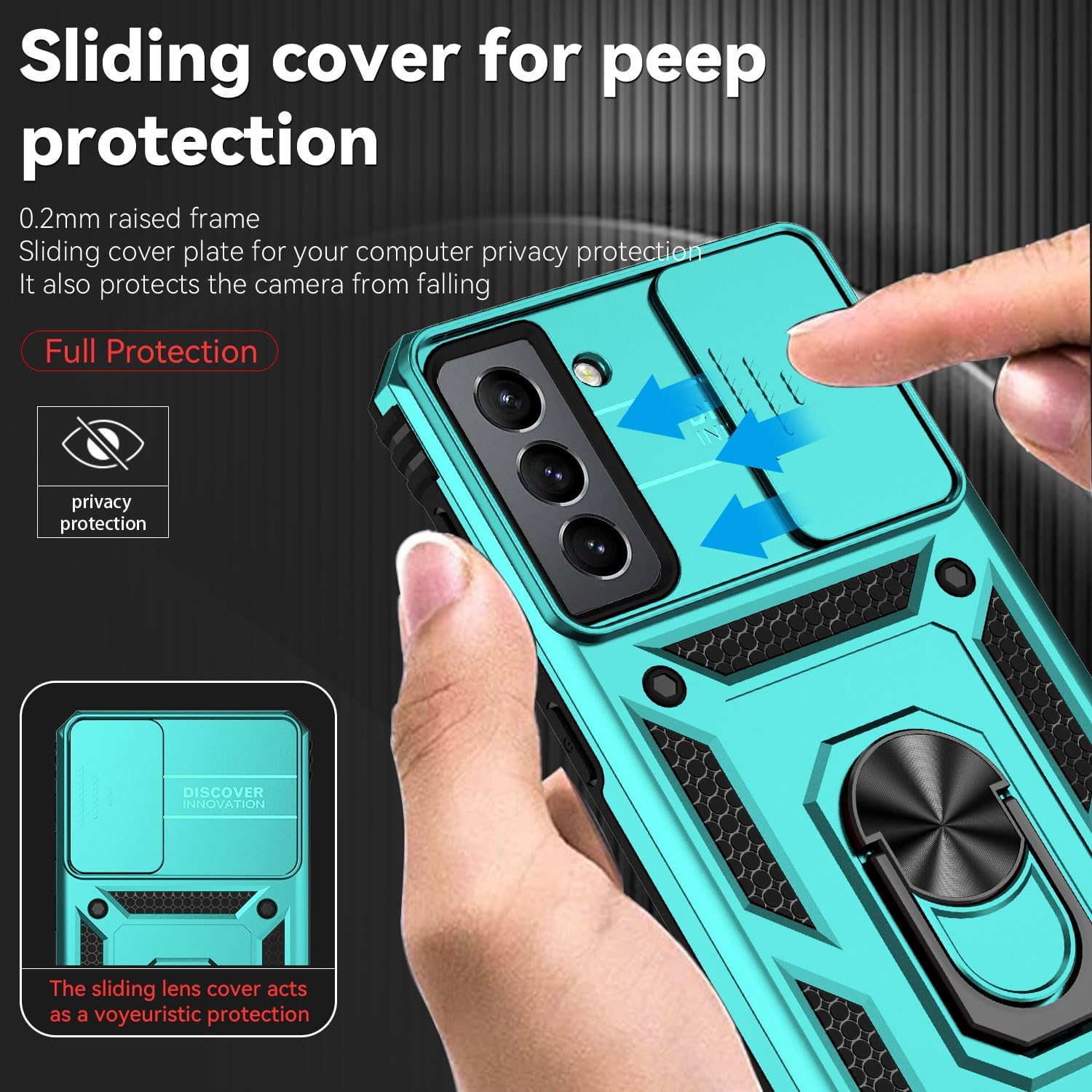 Funda para Samsung Galaxy S21 Plus con cubierta para lente de cámara, protector de pantalla HD, resistente a caídas de grado militar, soporte de