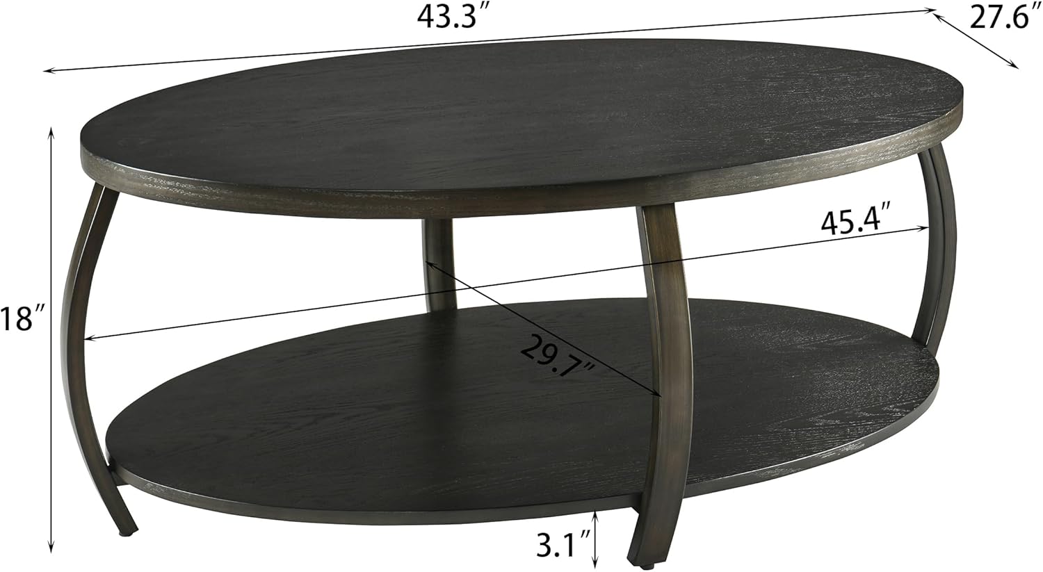 MODERION KFZ2439DK – Mesa auxiliar ovalada con estante de almacenamiento, mesa de té de centro industrial con patas de metal, mesa de sofá lateral