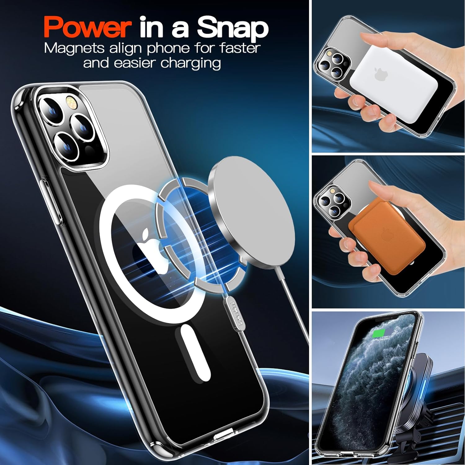 Funda para iPhone 11 Pro Max, compatible con Magsafe antiamarilleo con protector de pantalla, delgada funda delgada de 10 pies a prueba de golpes de