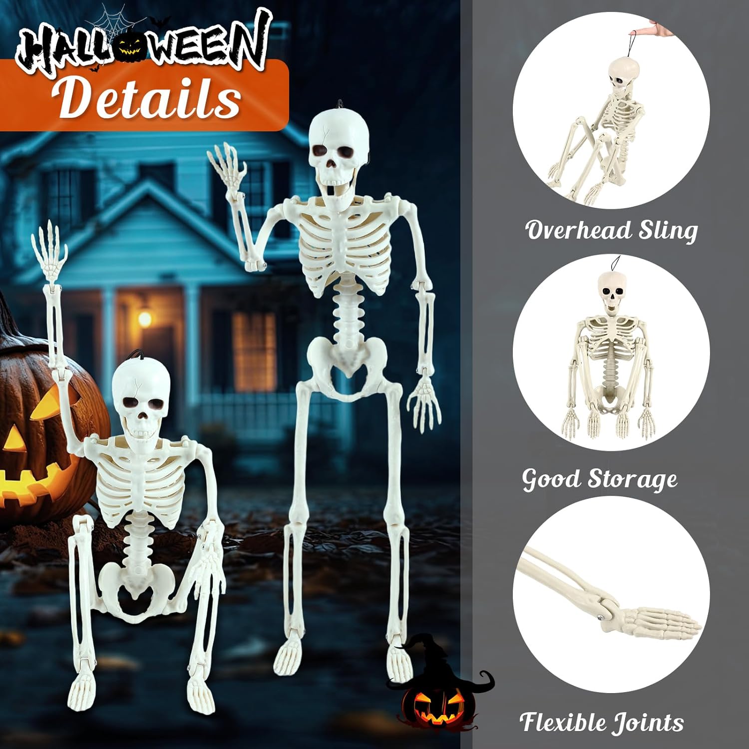 4 piezas de esqueleto de Halloween decoración de esqueleto posable tamaño completo esqueleto de Halloween esqueleto de plástico con articulaciones