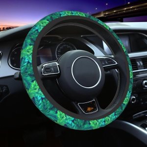 Funda de volante de verano con hojas hawaianas tropicales, diseño de hojas turquesas, accesorios de automóvil, lindos accesorios para mujeres y Funda de volante de verano con hojas hawaianas tropicales, diseño de hojas turquesas, accesorios de automóvil, lindos accesorios para mujeres y