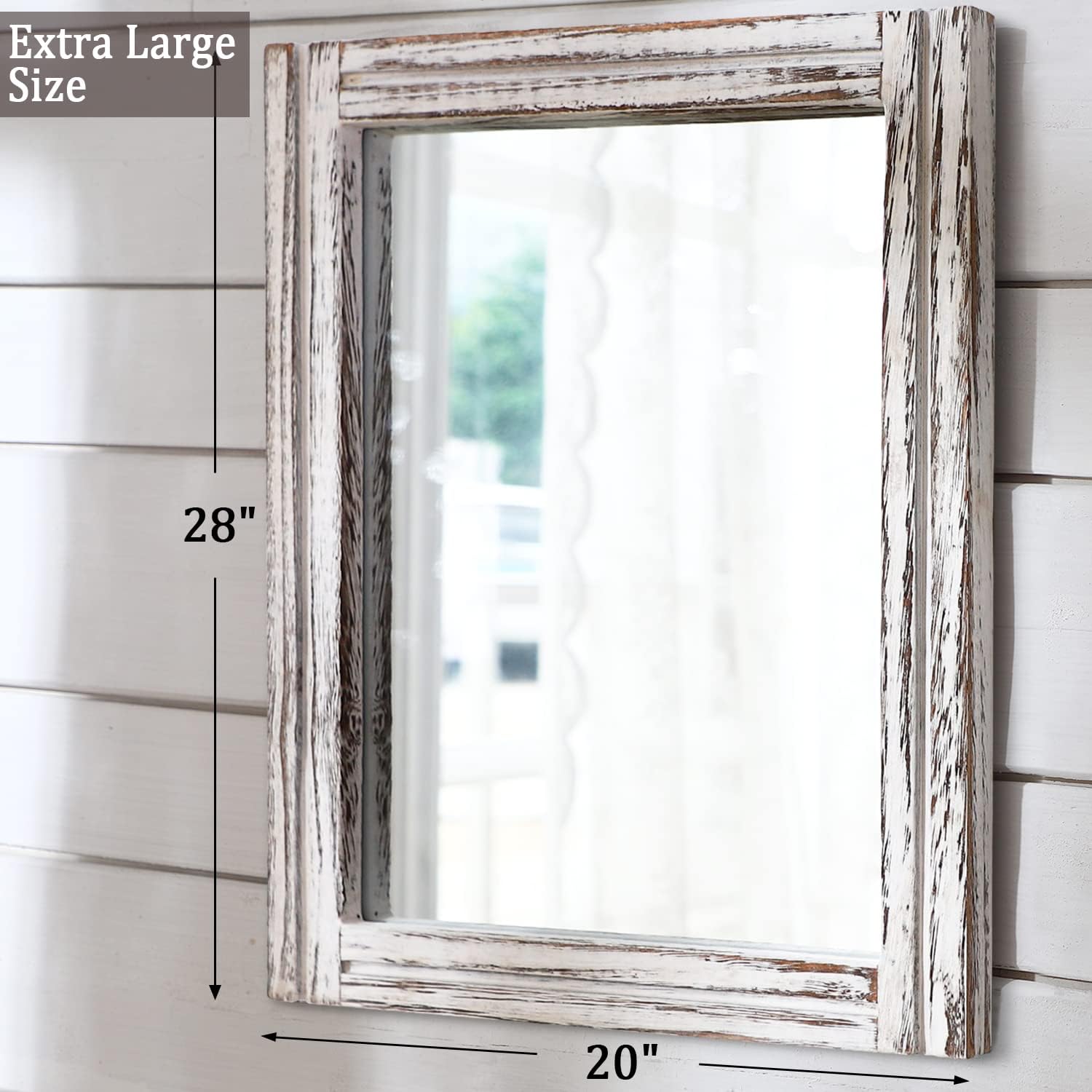 AAZZKANG Espejo de pared grande de madera rústica, 28 x 20 pulgadas, rectangular, decorativo, granja, dormitorio, baño, decoración de pared del hogar