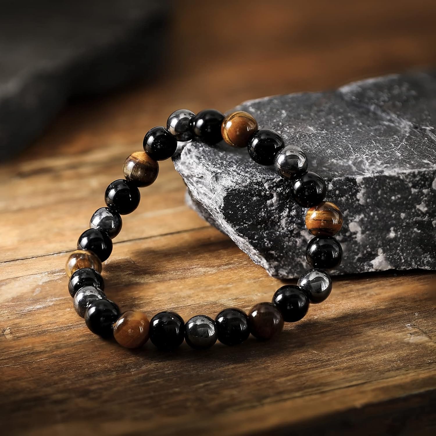 4 pulseras de cuentas de ojo de tigre, pulsera para aliviar el estrés y la ansiedad, pulseras difusoras de aceite esencial de piedra de lava,