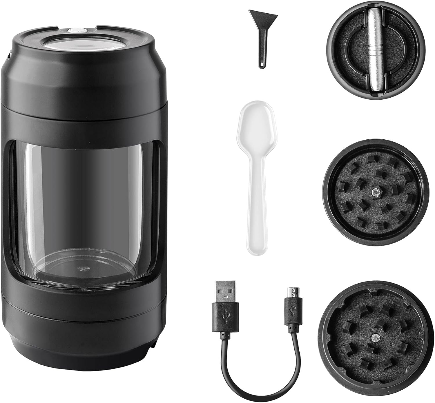 Free Boy Amoladora manual con tarros de almacenamiento iluminados, tarro de visualización de aumento de 8 veces, tarro de almacenamiento y molienda,