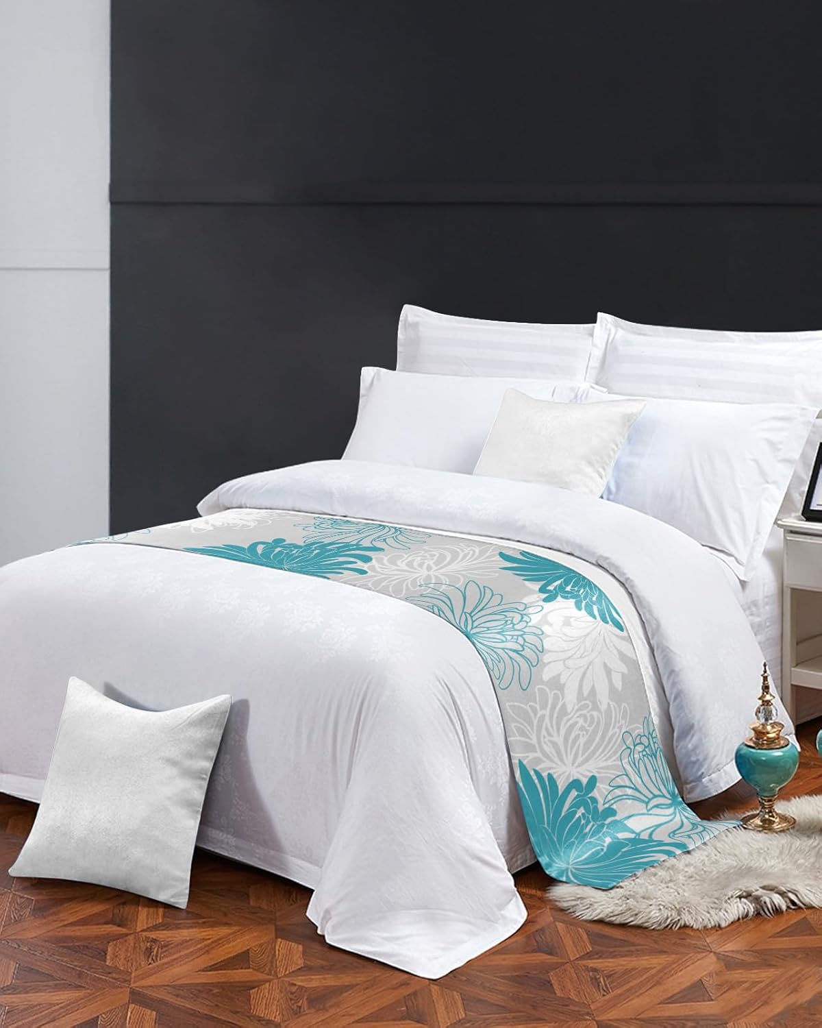 Smile Sunflower Bed Runner Scarf Abstract Chrysanthemum Floral Bedding Scarf Decorative Bed Runners Cover for Home Bedroom Hotel Wedding Room Bed