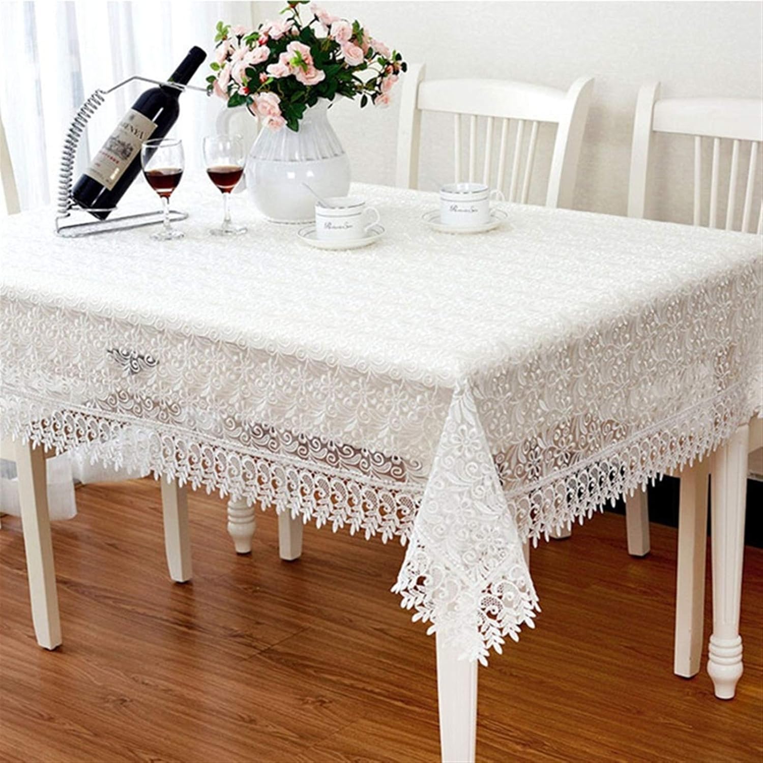 FRINZA Elegante y lujoso mantel bordado de encaje blanco mantel hueco elegante para mesa de café, manteles de mesa de boda, rectangular, multicolor,
