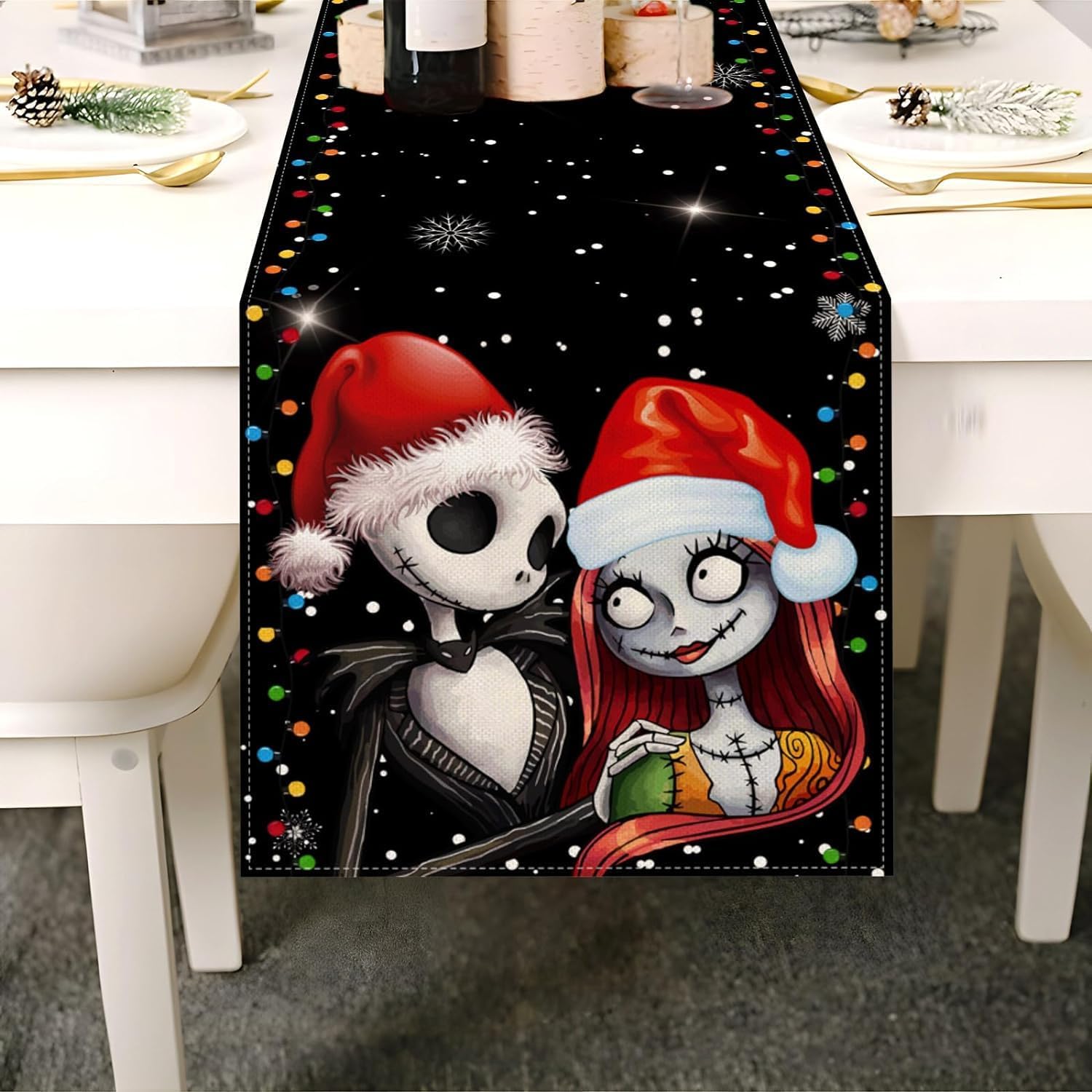 Sunwer Camino de mesa de Feliz Navidad, El extraño mundo de Jack Skellington y Sally, decoración de fiesta de cumpleaños, hogar, cocina, comedor