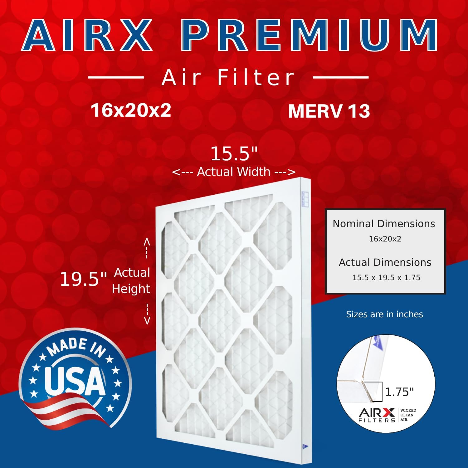AIRX FILTERS WICKED CLEAN AIR 16x20x2 Filtro de aire MERV 13 electrostático plisado HVAC horno AC filtro 6 unidades