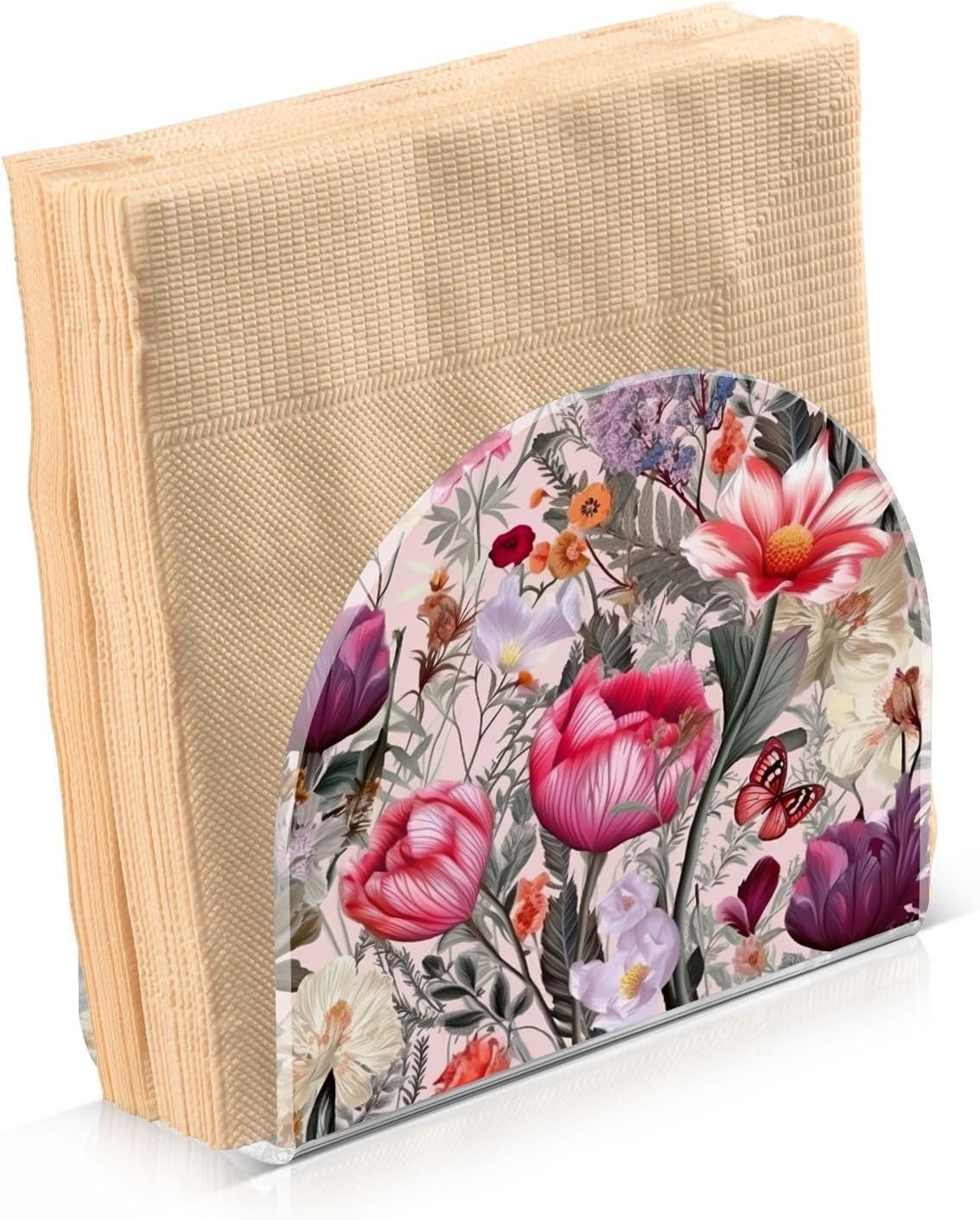 Napkin Holder Rustic Floral Butterfly Napkin Holders for Tables, Clear Acrylic Napkin Holders Cocktail Napkin Holder for Kitchen Restaurant Bar Home