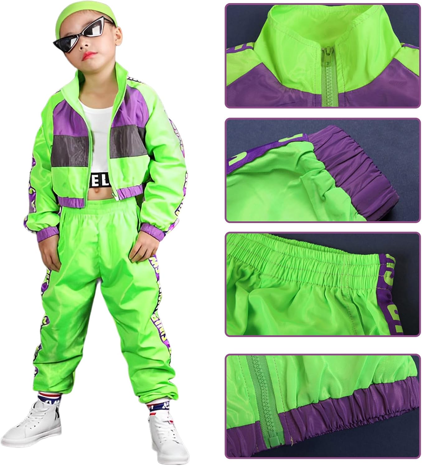 Alaiyaky Disfraz de hip hop para niños y niñas, conjunto de ropa de baile de los años 90, disfraz de K-pop conjunto de pantalón