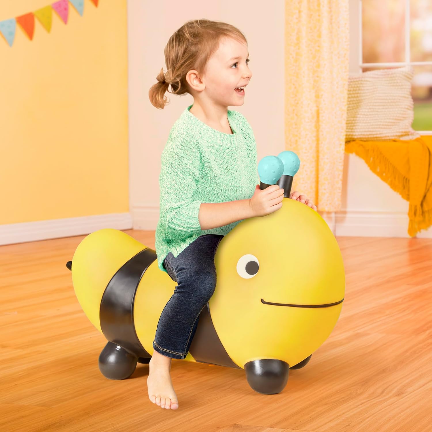 B. Play – Bouncer de abeja para montar – Juguete animoso – Tolva inflable para niños pequeños – Saltar y rebotar – Bomba de aire incluida – Boing
