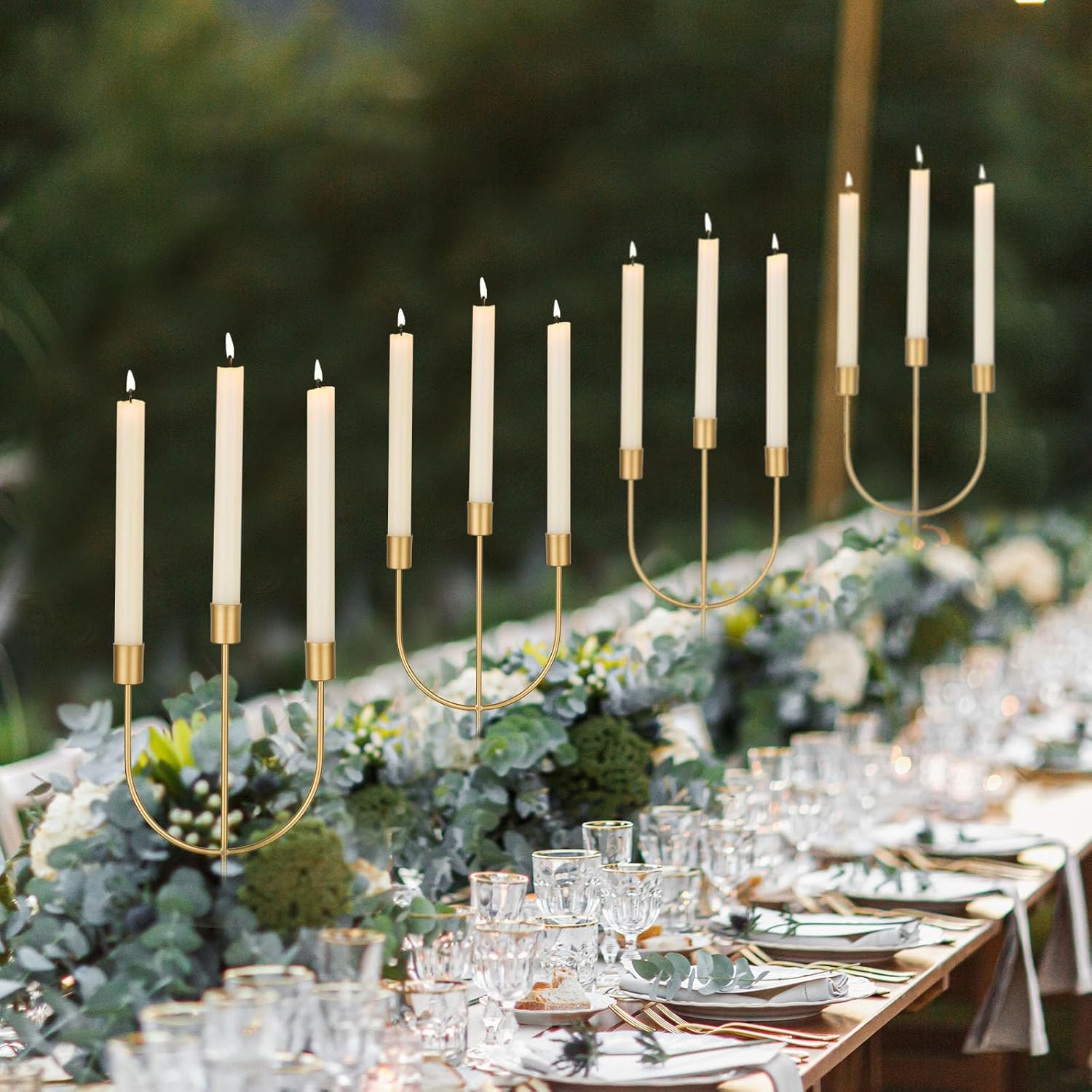 Sziqiqi Candelabros dorados  Candelabros de centro de mesa para mesas, portavelas cónico de 3 vástagos, candelabros de metal para Navidad, boda,