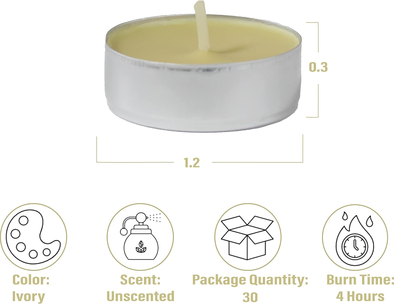 CandleNScent Velas de té de colores  Sin perfume  Marfil  Fabricado en Estados Unidos (paquete de 30)