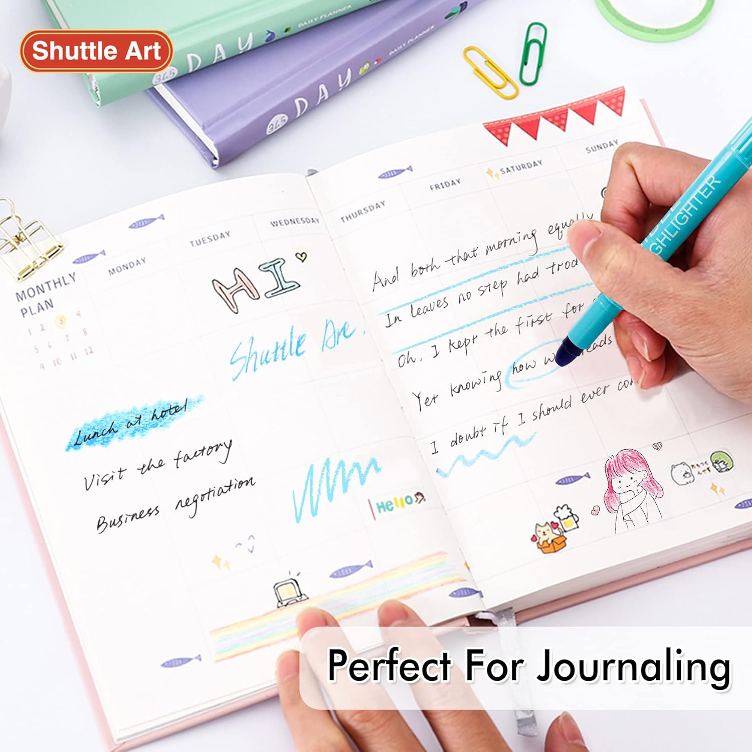 Shuttle Art Paquete de 5 resaltadores de gel azules, resaltadores de la Biblia, no se traspasan, suministros de diario bíblico, ideal para diario,