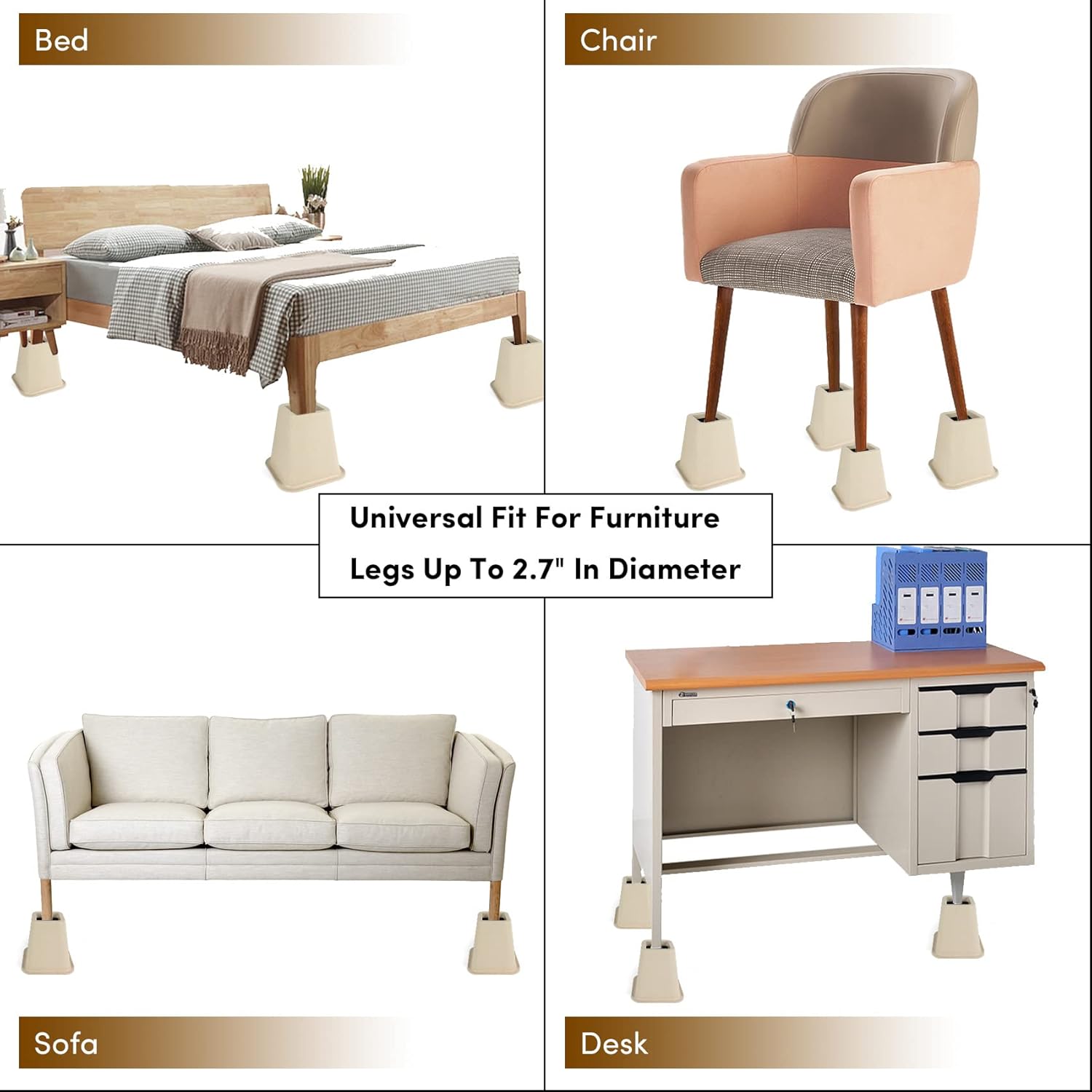 Elevadores de cama de 6 pulgadas, resistentes, paquete de 6, elevadores de muebles para sofás de gran tamaño, elevadores de sofá con almohadilla