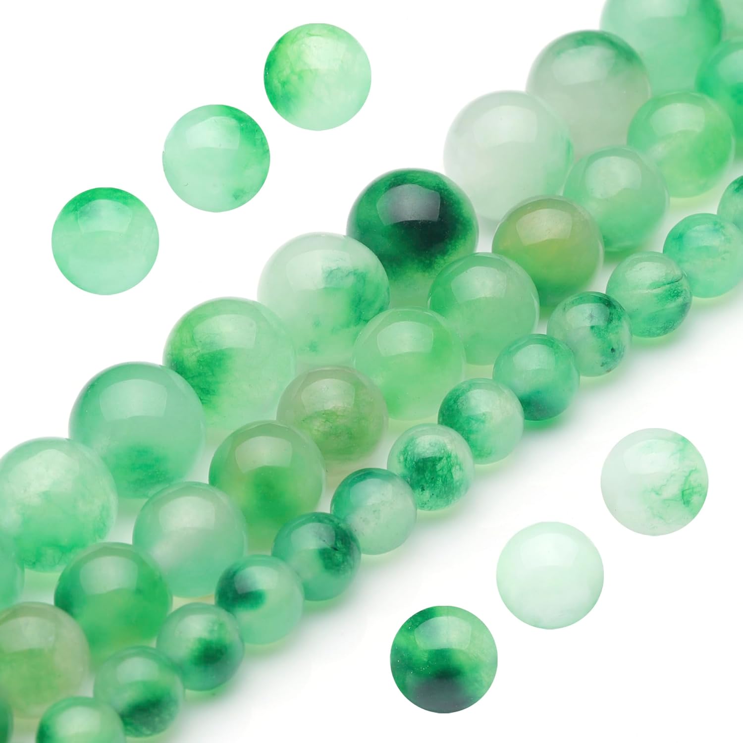 Youngbling Cuentas de piedras preciosas naturales para la fabricación de joyas, cuentas redondas pulidas de jade de flor verde de 0.315 in, cuentas
