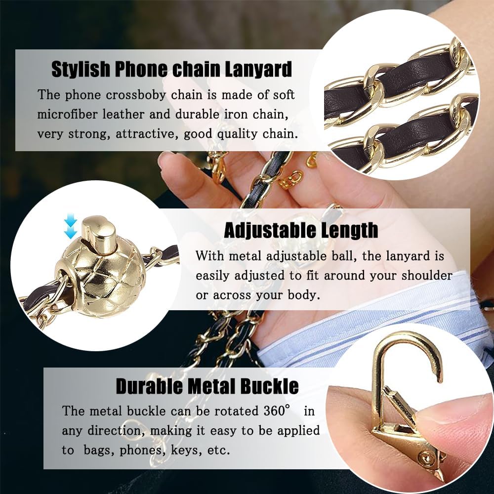 Cadena cruzada para teléfono celular, correas ajustables para teléfono, correa de hombro de cuero y metal, con parches de sujeción para teléfono,