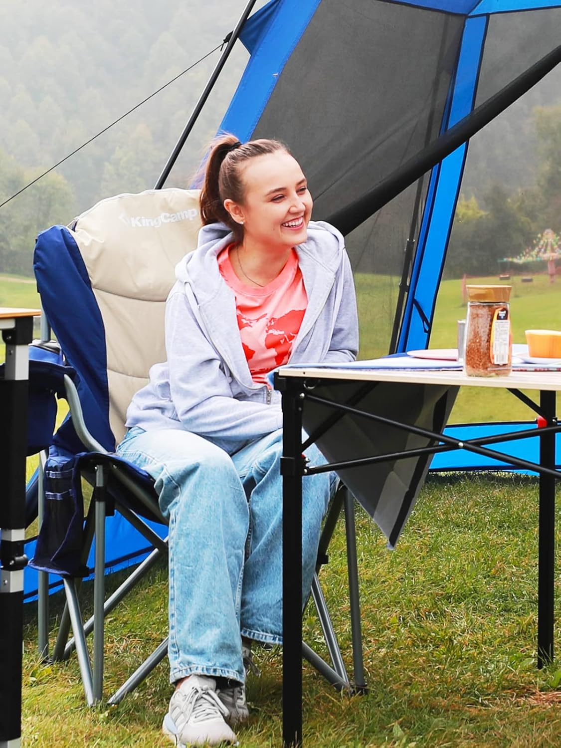 KingCamp Sillas de campamento con soporte lumbar con bolsa enfriadora, silla de campamento plegable acolchada para adultos con reposabrazos