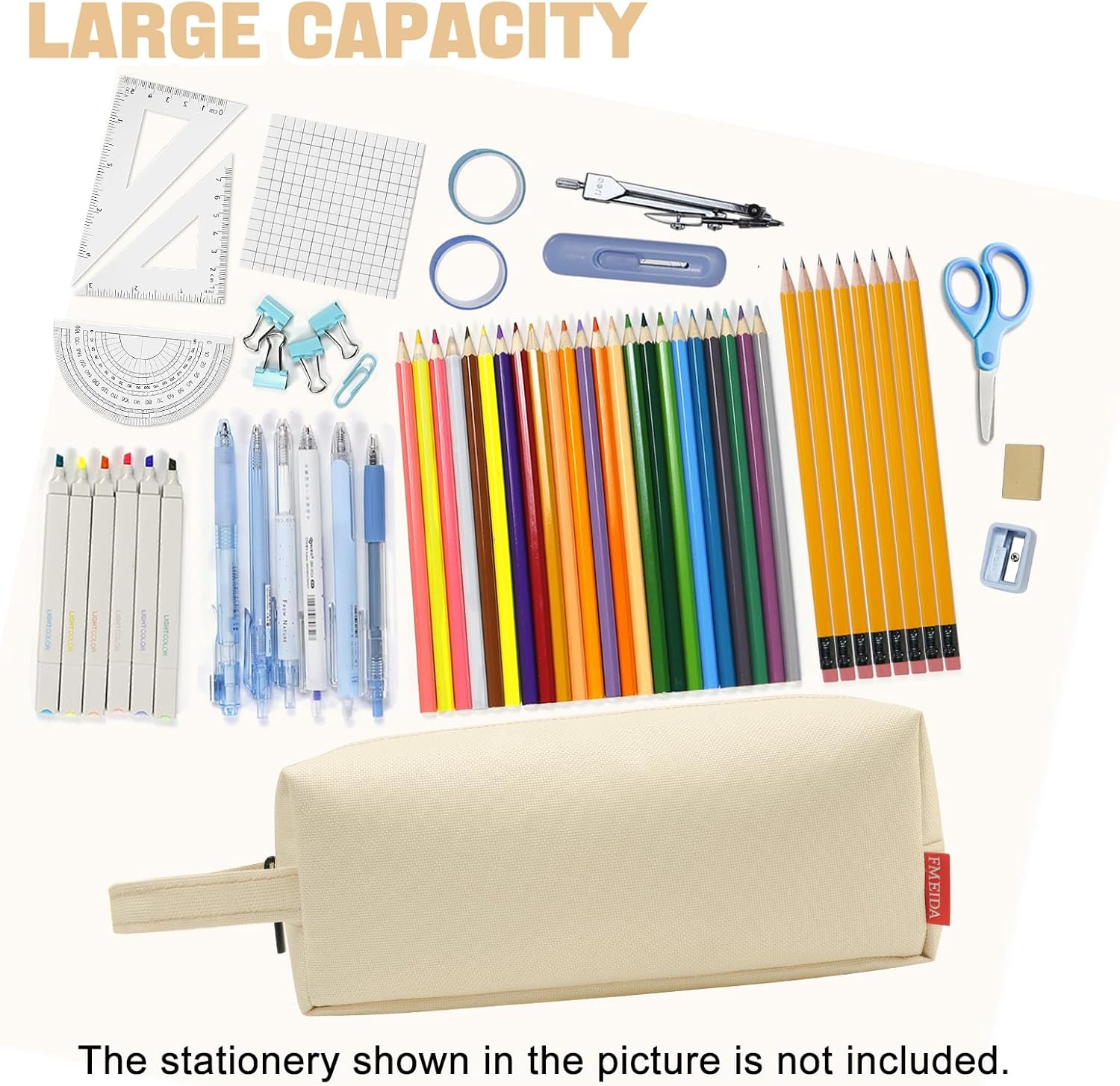 Fmeida Estuche para lápices estético, bolsa de lápices de gran capacidad, estuche portátil para bolígrafos, oficina, papelería, bolsa de maquillaje,