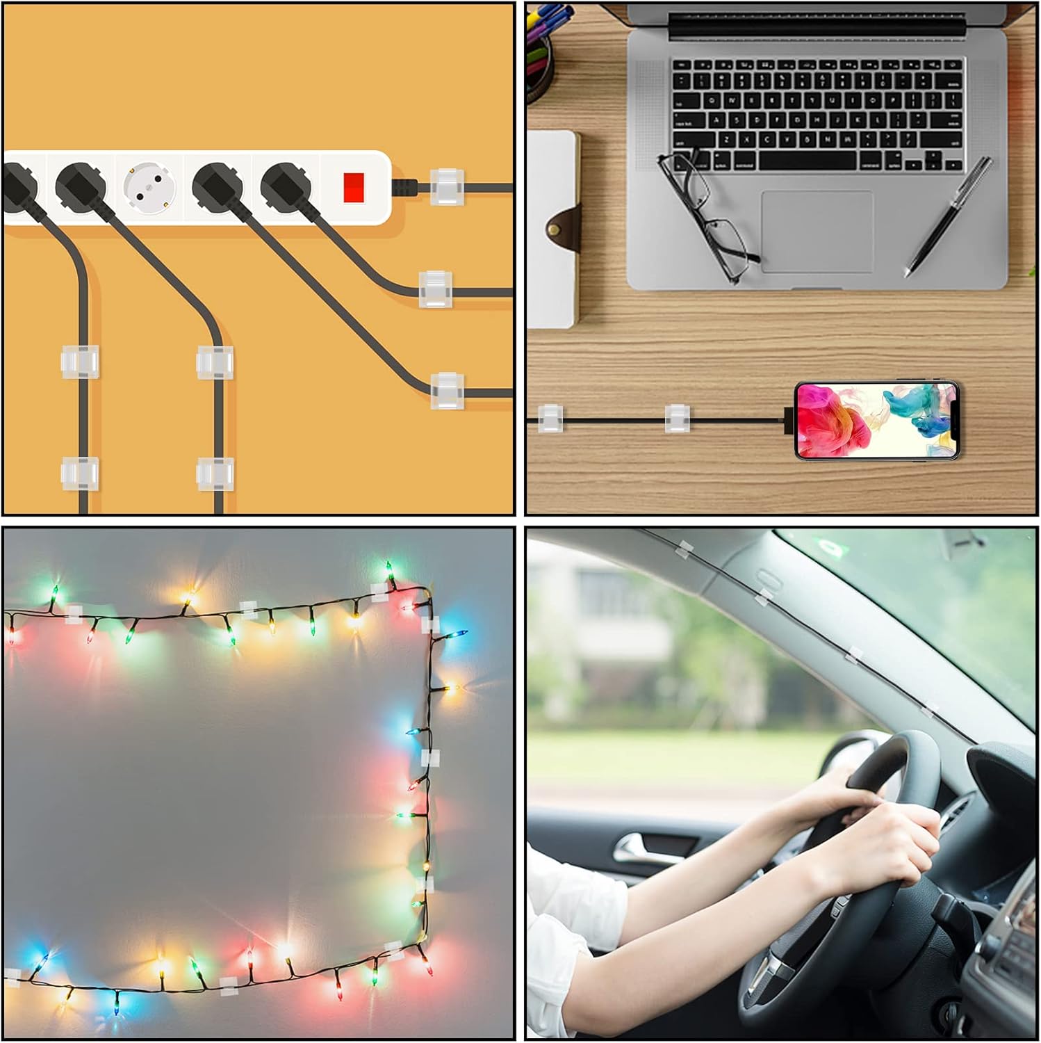 100 clips para cables, organizador de cables adhesivo, soporte para cables, organizador de cables, ganchos autoadhesivos para oficina, hogar