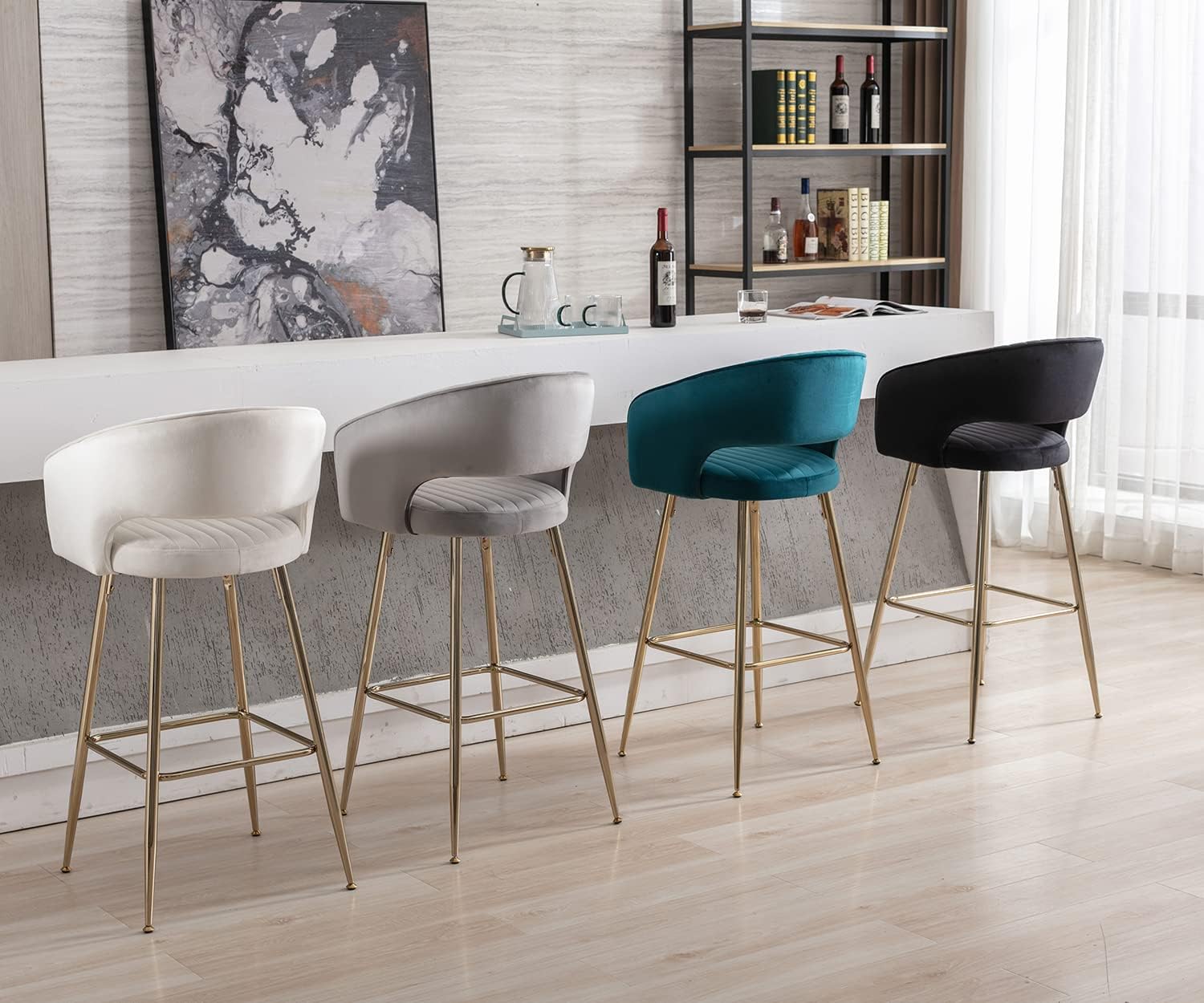 ZH4YOU Juego de 2 taburetes de bar de terciopelo de 30 pulgadas, taburetes de bar tapizados de altura de mostrador con reposabrazos trasero,