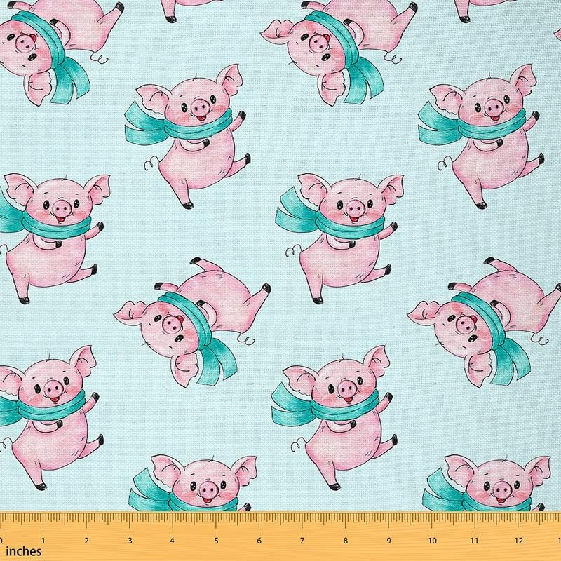 Feelyou The Yard – Tela de tapicería de cerdos de dibujos animados para exteriores, tela decorativa de animales porcinos kawaii para proyectos de