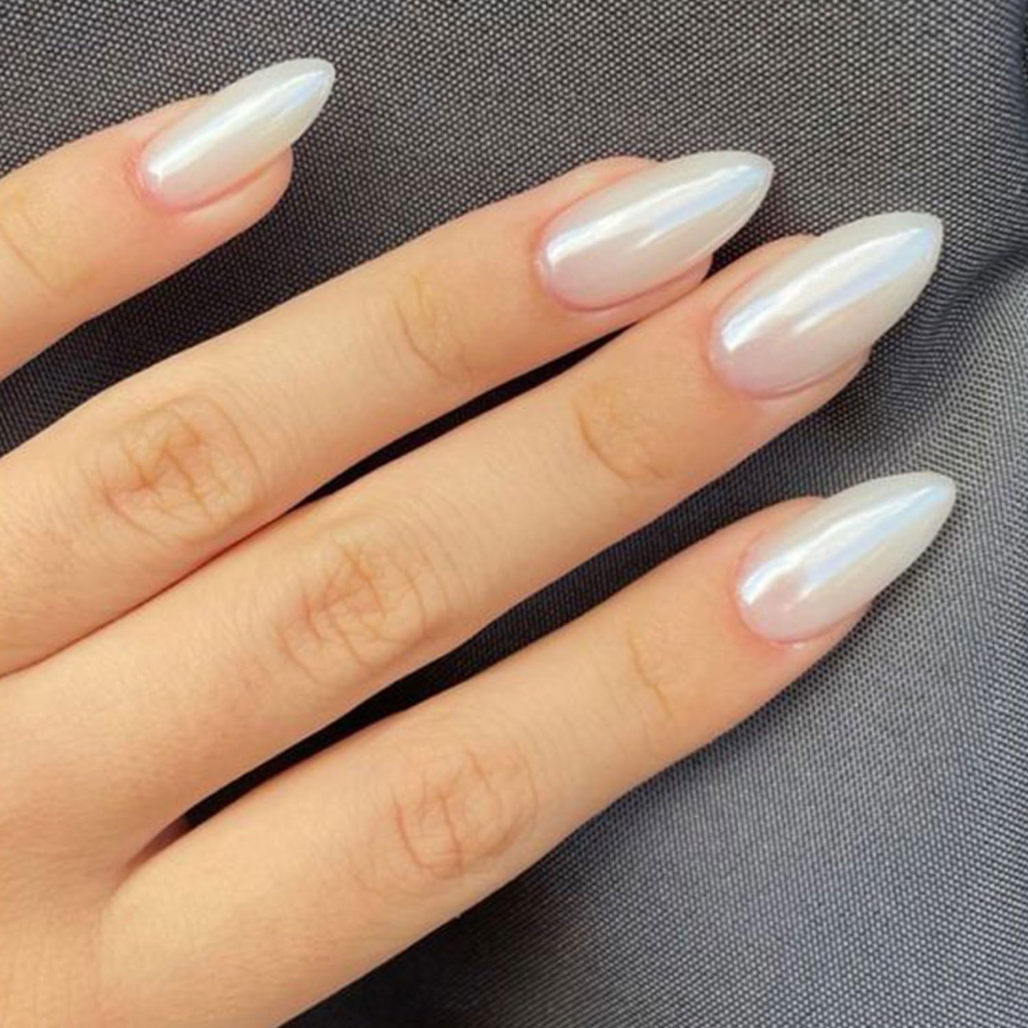 Uñas postizas ovaladas con láser a presión, color blanco, diseño de aurora, uñas postizas artificiales para mujeres y niñas, uñas adhesivas para
