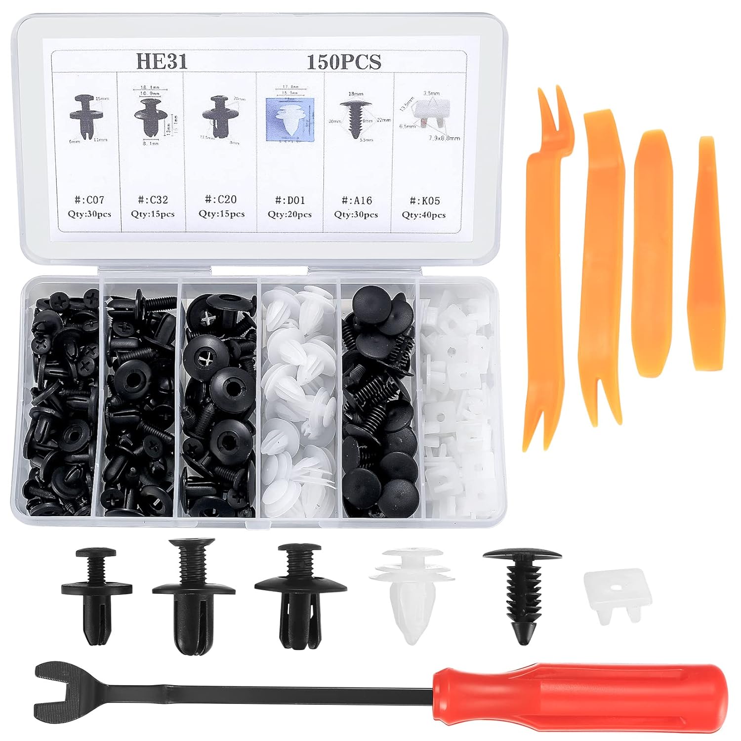 Kit de 155 clips de retención de automóvil, clips universales para parachoques y sujetadores, clips de plástico para panel de moldura de puerta de