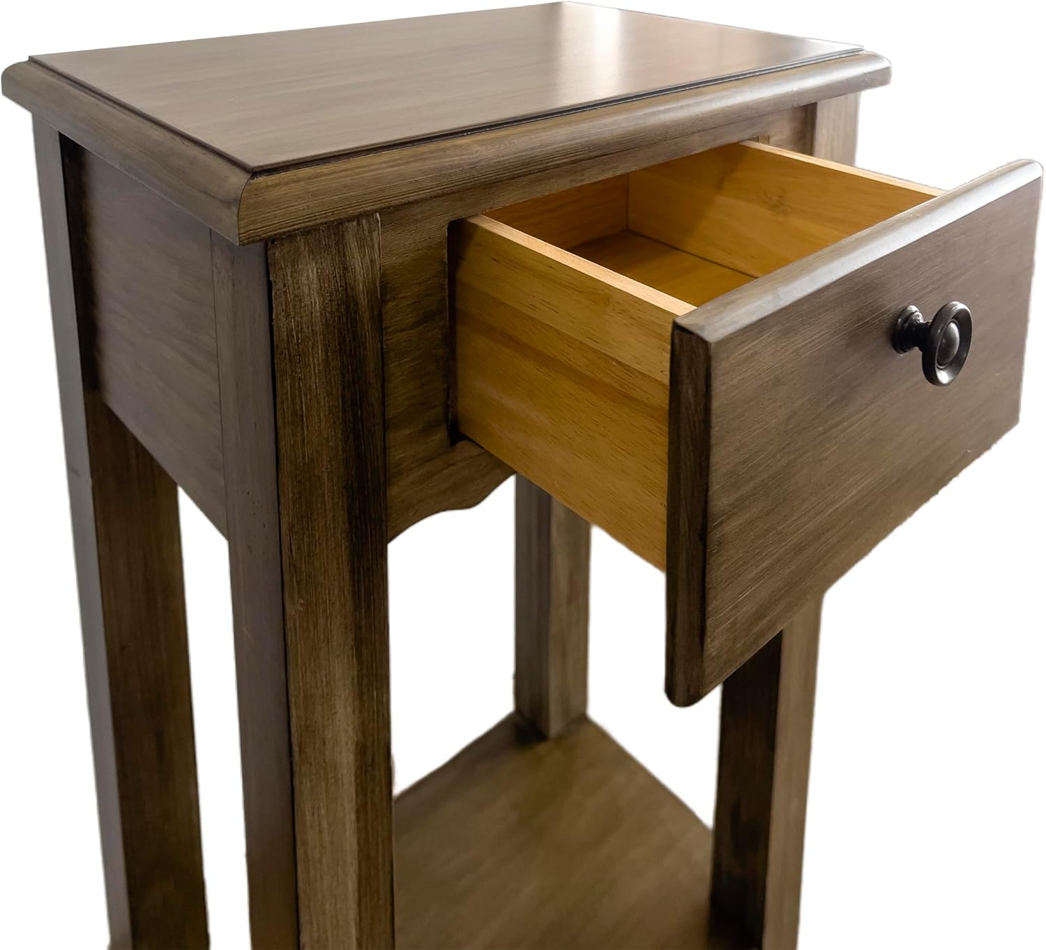 Mesa auxiliar estrecha pequeña con cajón y estante de madera sólida para sofá, mesa auxiliar delgada para mesita de noche para espacios pequeños,