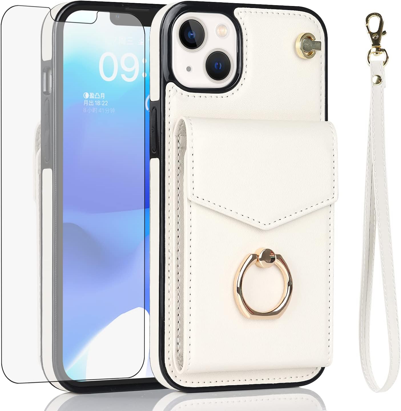Asuwish Funda de teléfono para iPhone 13 Mini de 5.4 pulgadas con protector de pantalla de vidrio templado y anillo RFID, tarjetero para celular
