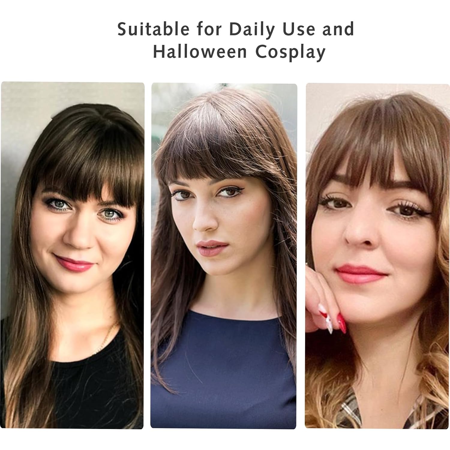 EMERLILY Extensiones de cabello con clip, de cara frontal plana, flequillo, con sienes, piezas de pelo sintético para mujer