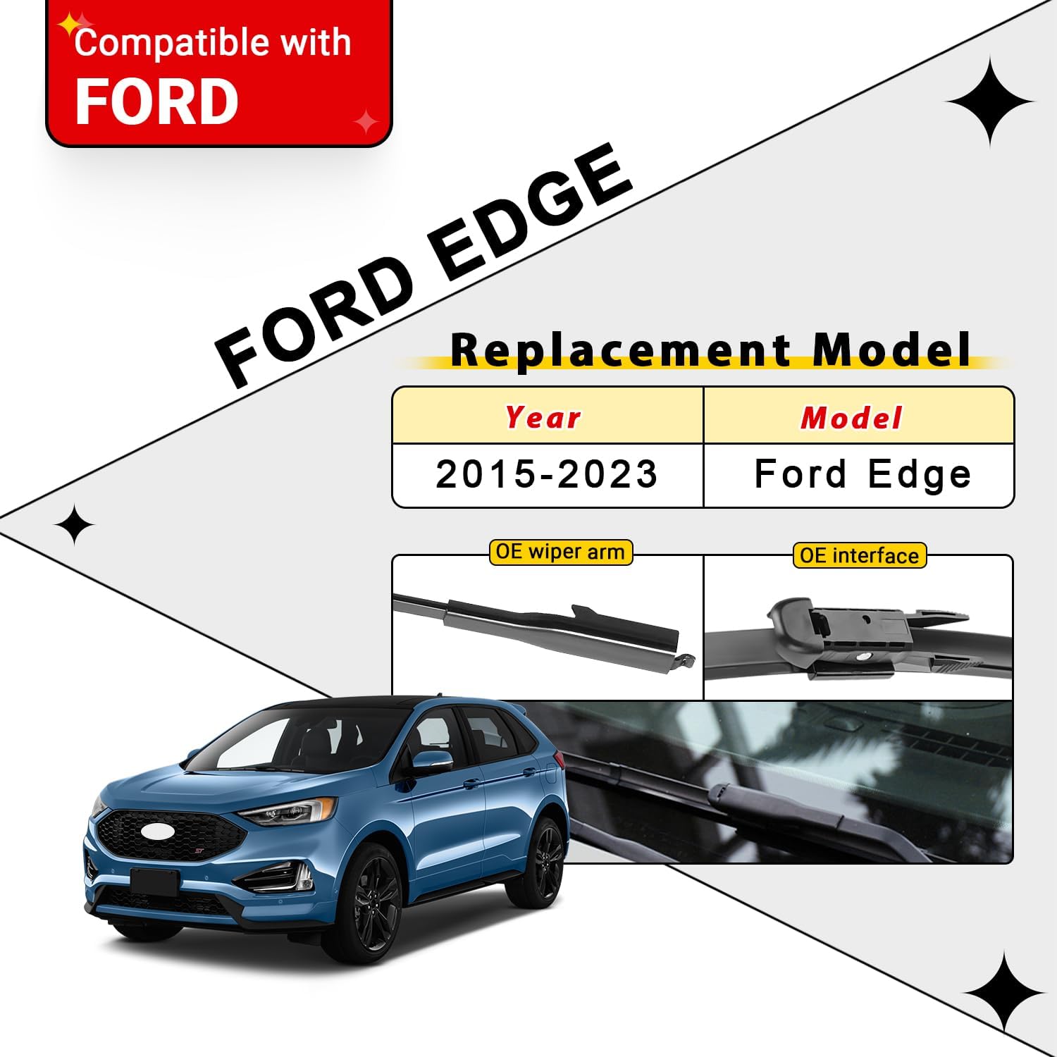 Juego de limpiaparabrisas de repuesto para Ford Edge 2015-2023, calidad original de fábrica, juego de limpiaparabrisas delantero y trasero para mi