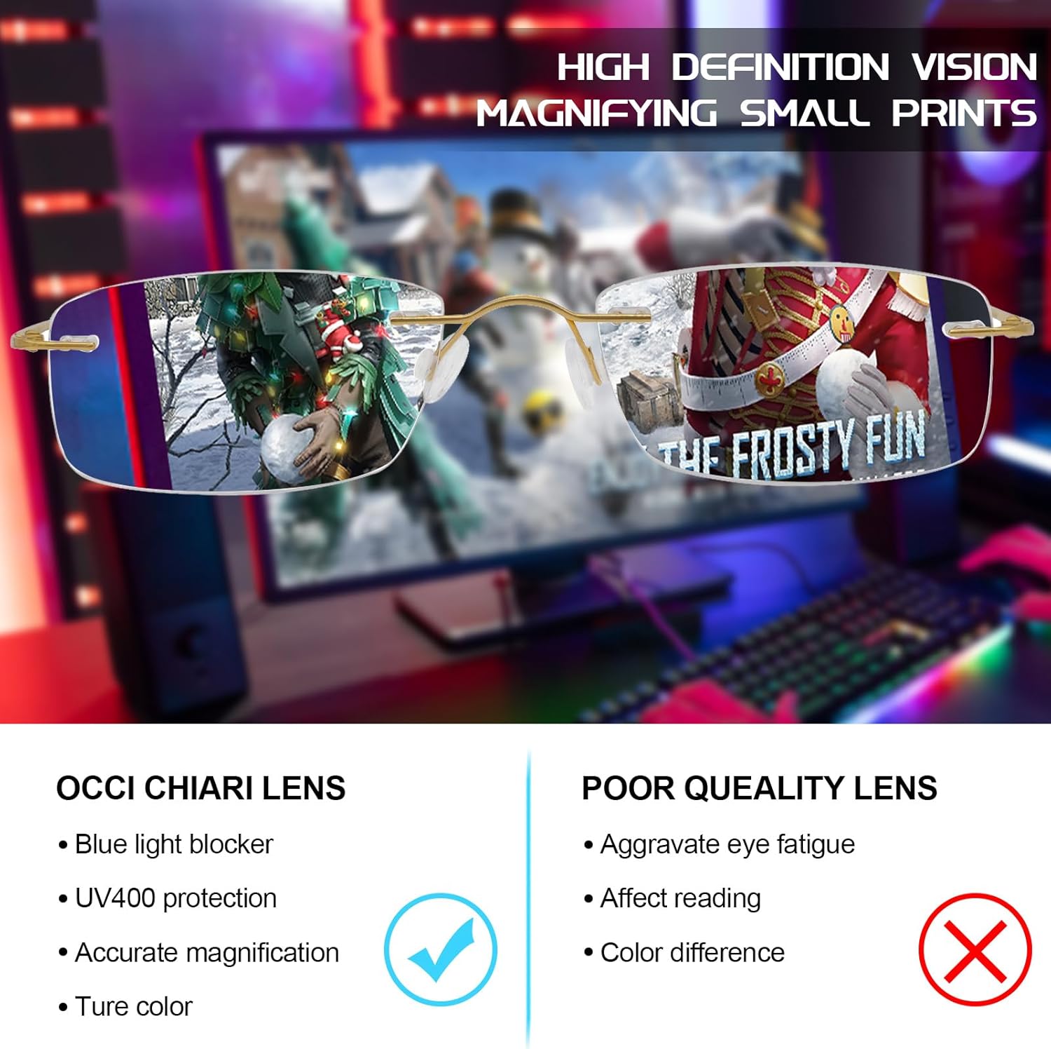 OCCI CHIARI Gafas de lectura con bloqueo de luz azul para hombre, de titanio, sin marco, ligeras