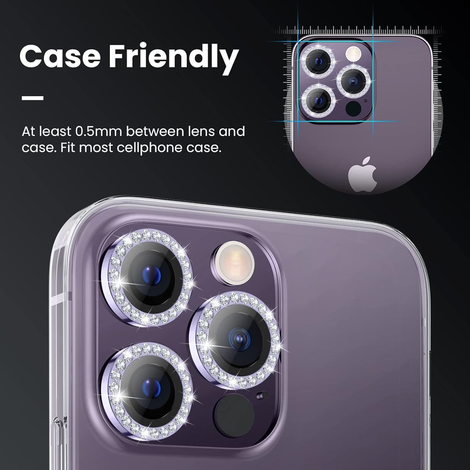 Tensea Protector de lente de cámara para iPhone 14 Pro Max, protector de lente de cámara de vidrio templado 9H, protector de pantalla, anillo