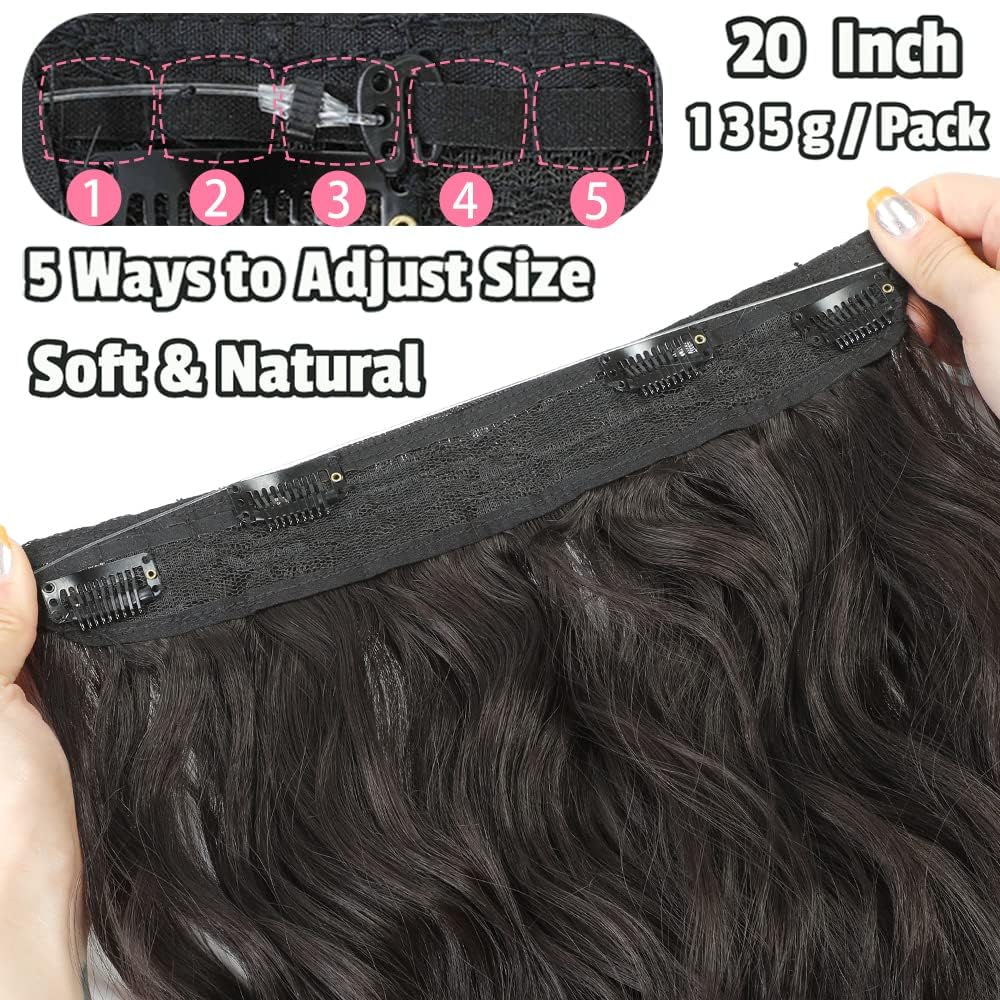 Extensiones de cabello tipo halo de 20 pulgadas, extensiones de cabello con alambre invisible con diadema transparente de tamaño ajustable, 4 clips